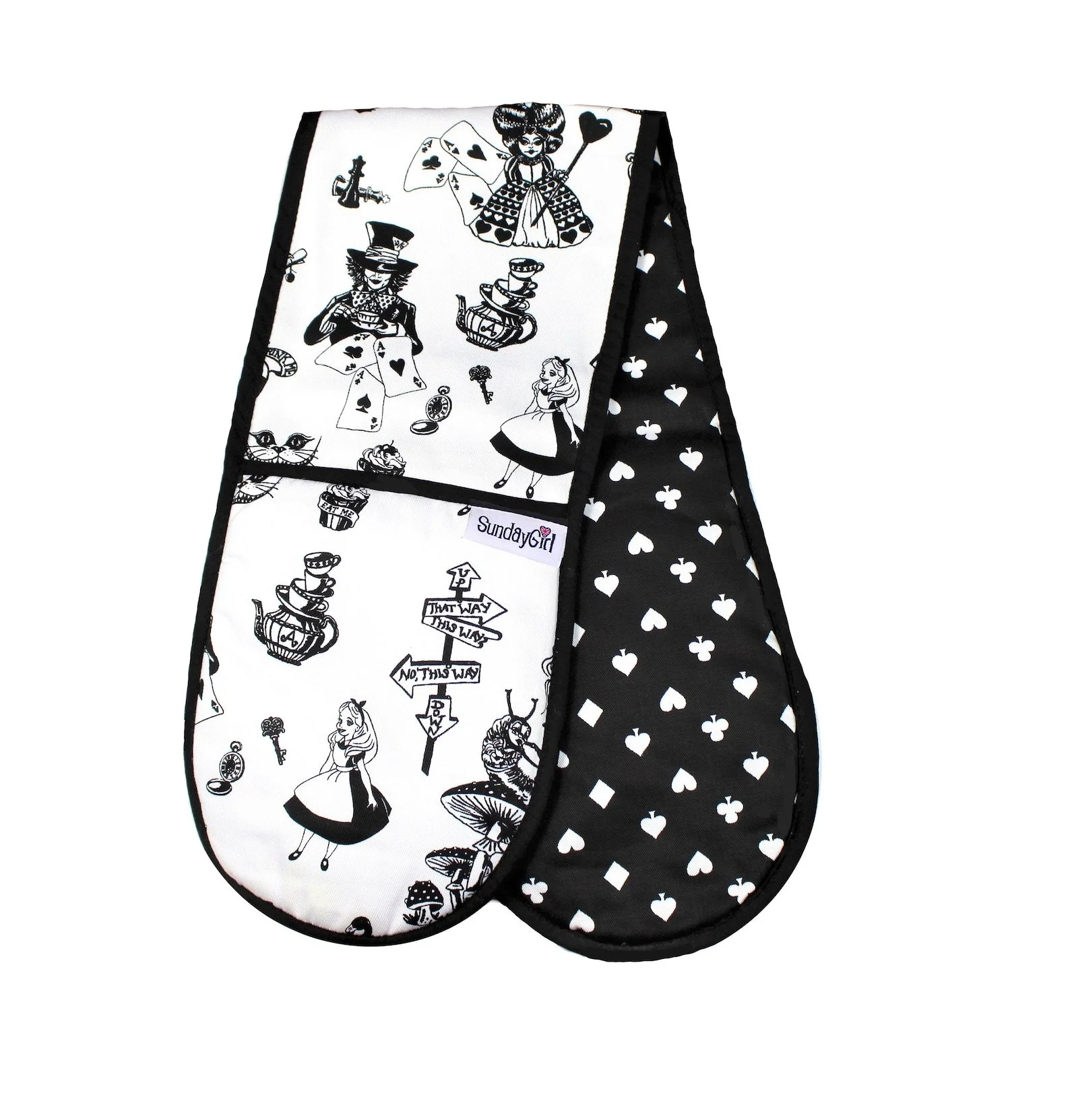 The Sunday Girl Company Alice in Wonderland Black and White Oven Gloves