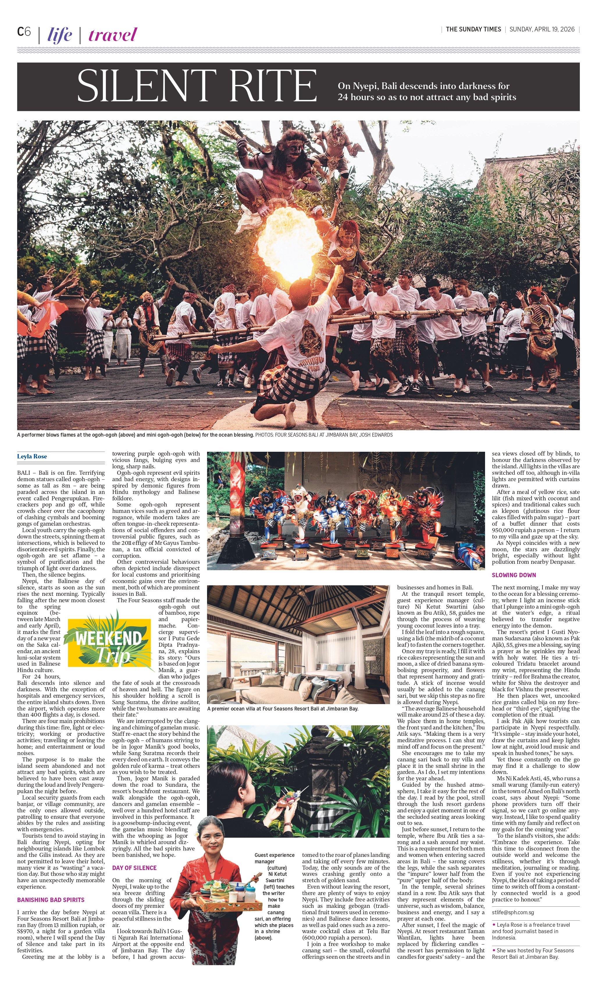 The Straits Times - Silent Rite