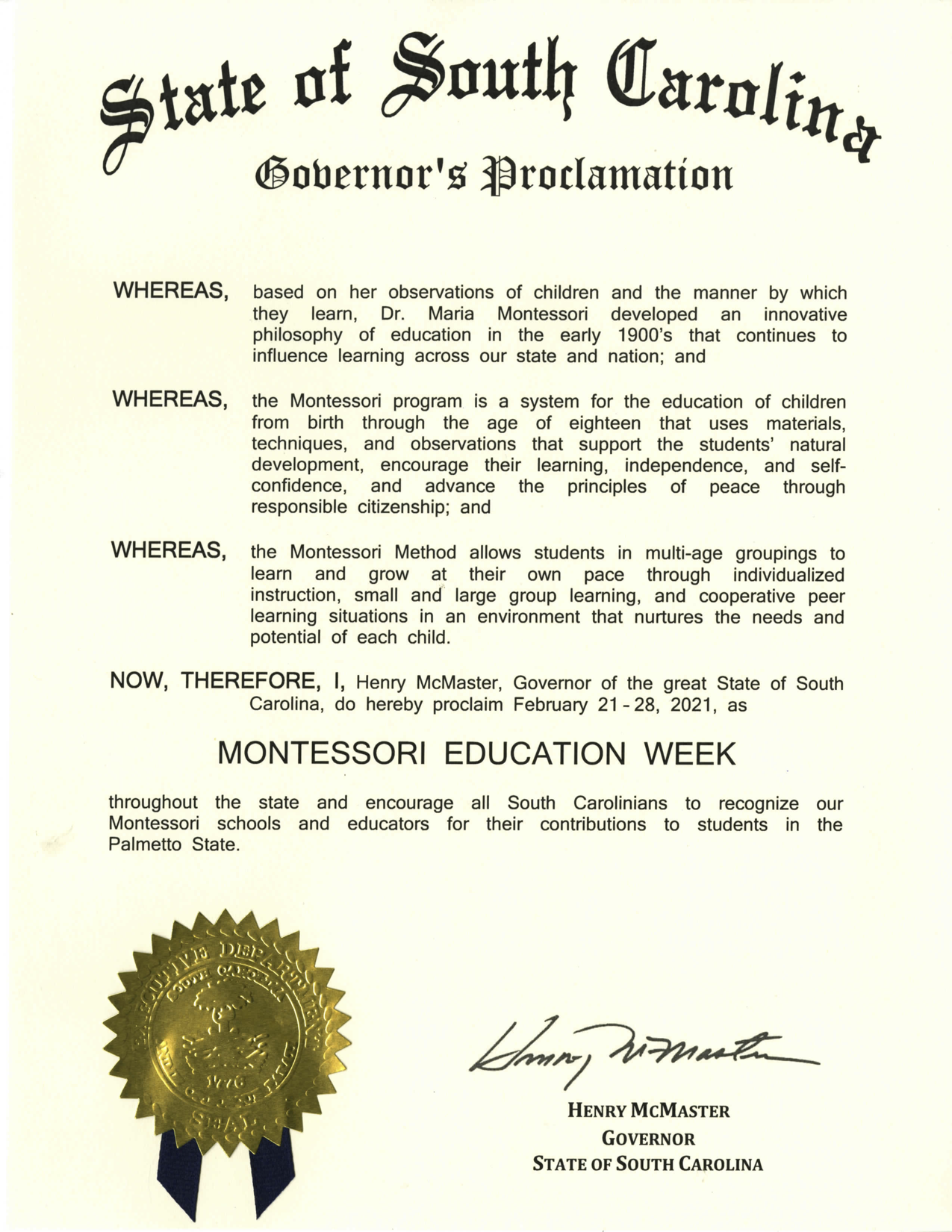 Montessori Education Week — South Carolina Montessori Alliance