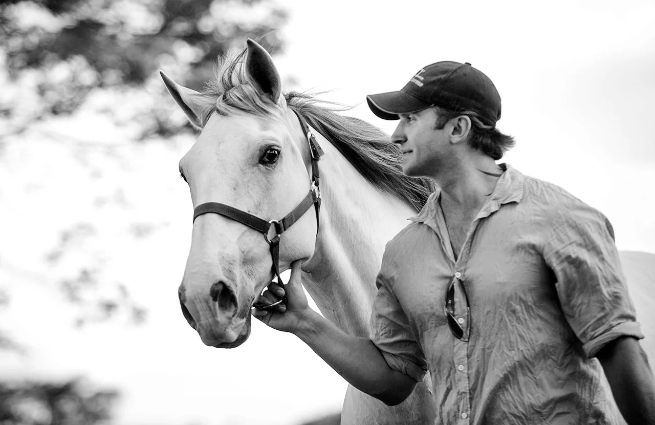 Lusitano Horse been conducted by Raphael Macek, showing the trust between photographer and model.