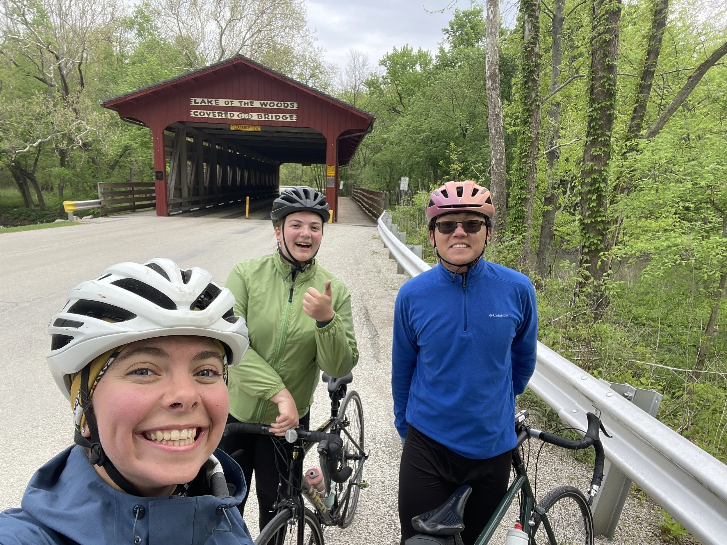  Sofia, Katie, and Harbin take a moment to enjoy the Lake of the Woods Forest Preserve. 