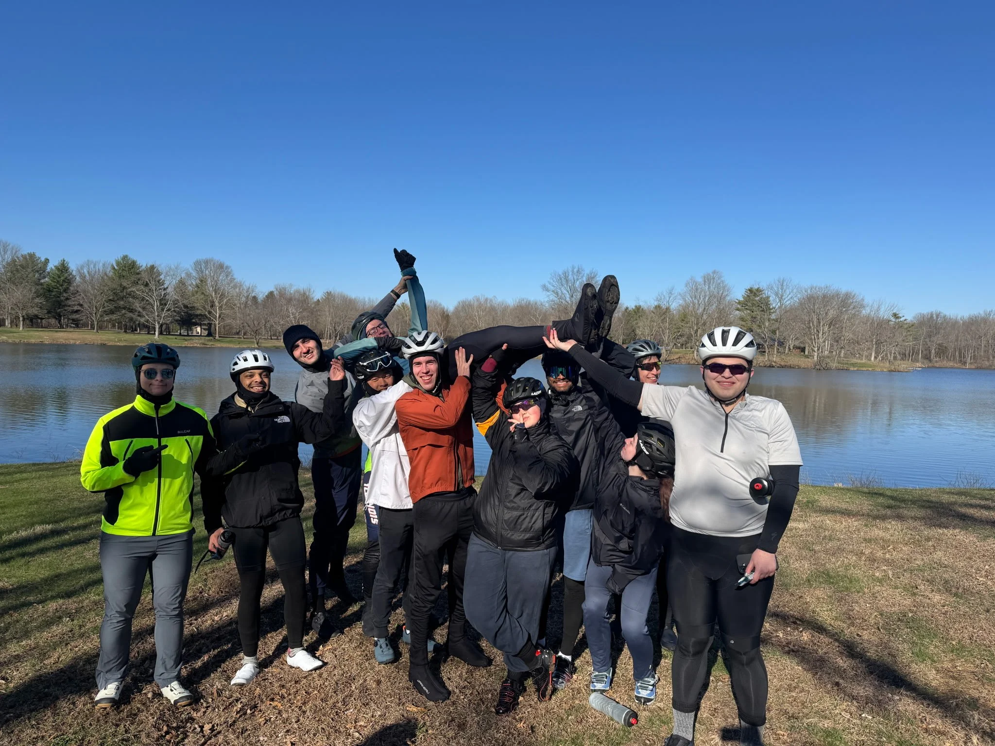  First outdoor training ride as a team posing with the now famous “Anthony lift” 