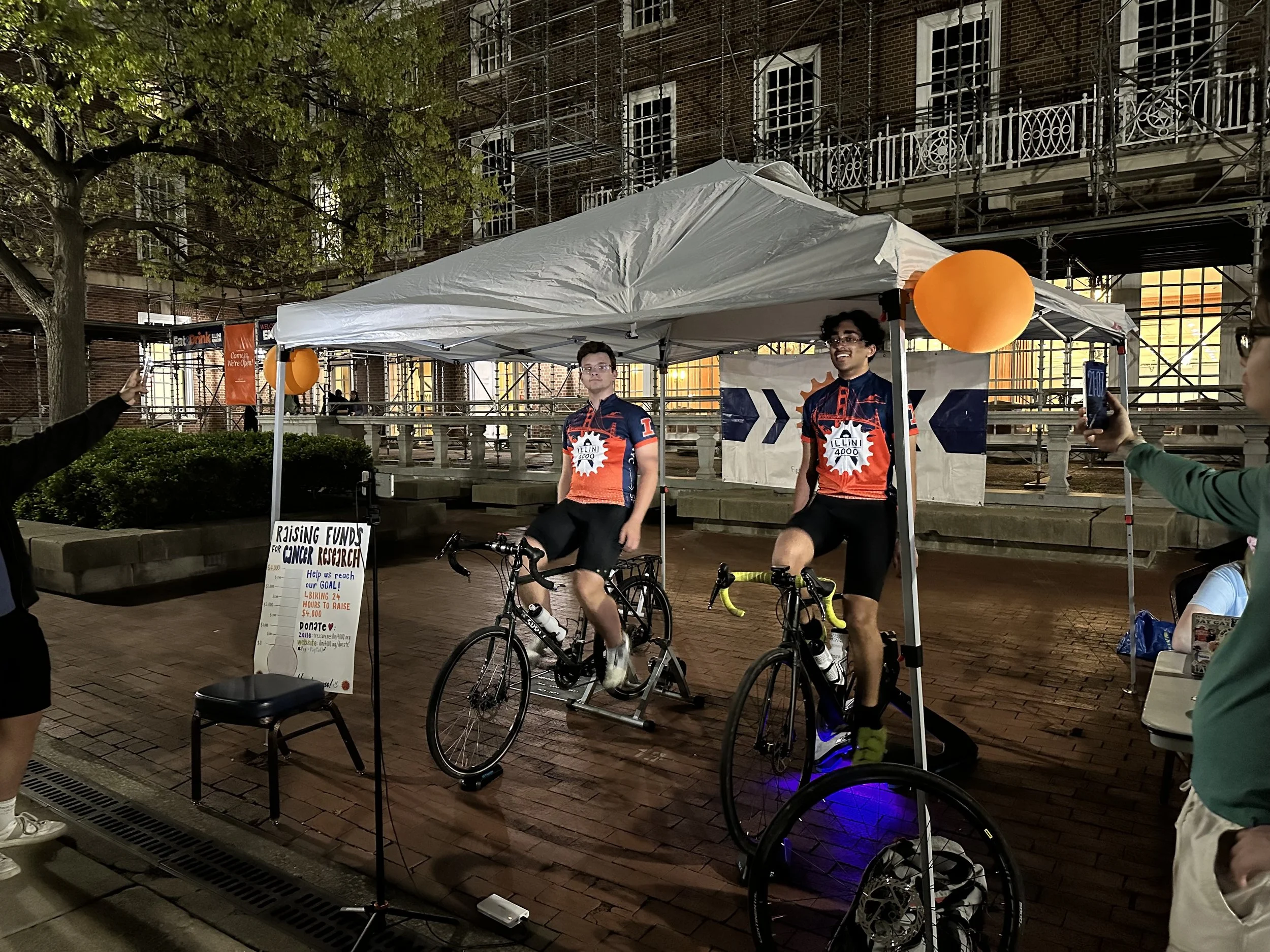  Parker (left) and Aadit (right) showing spirit through the night during the 24-hour bike-a-thon 