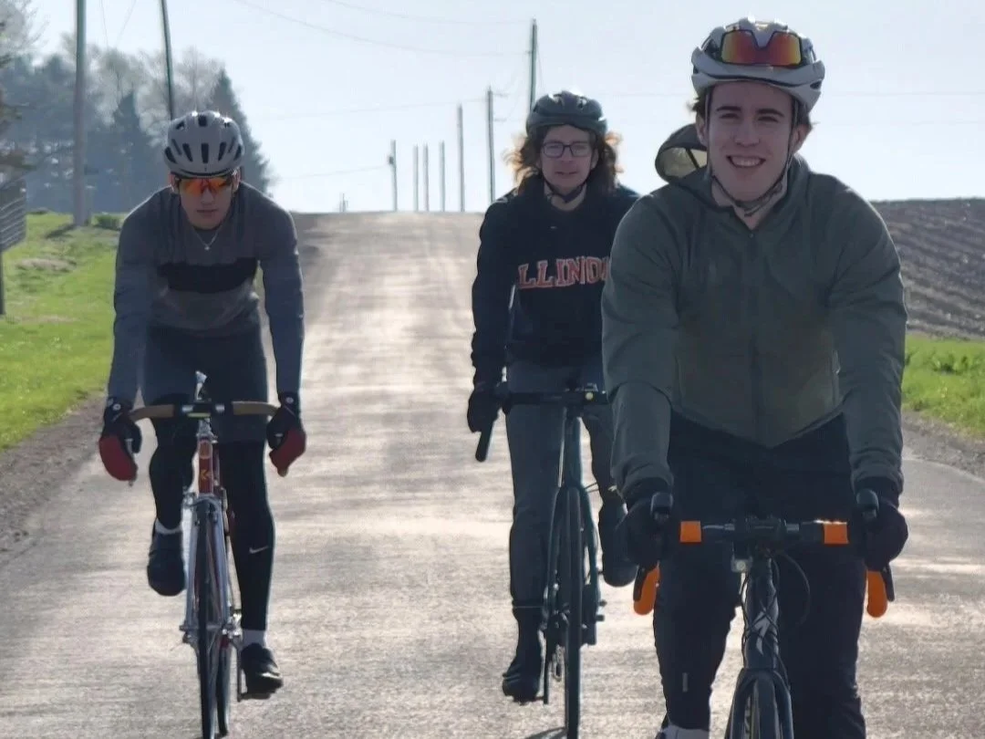  Practice riding with a group on a chillier Spring day (from left to right: Tada, Anthony, Cole) 