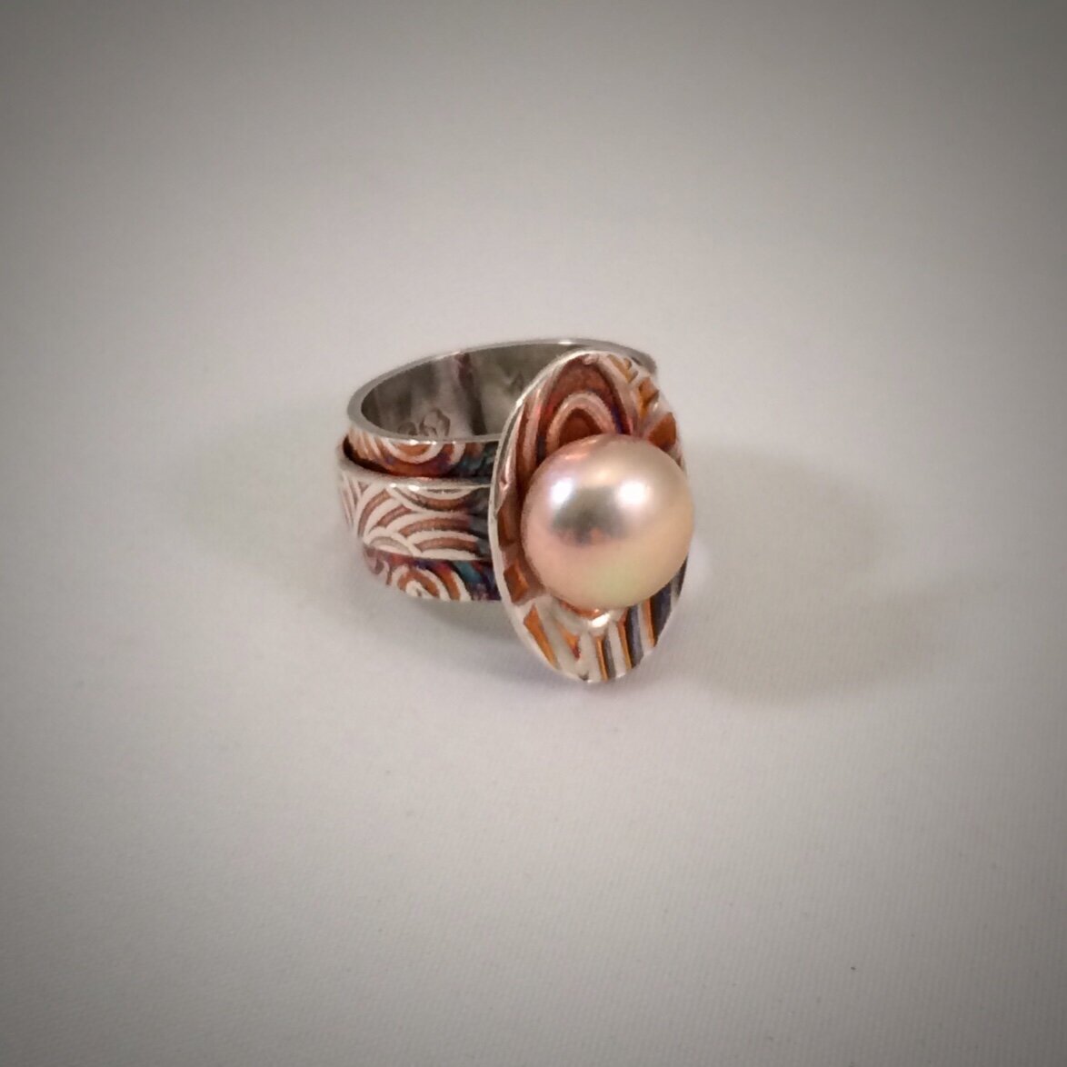 Patterned Silver Wrapped Oval Pearl Ring 1.jpg