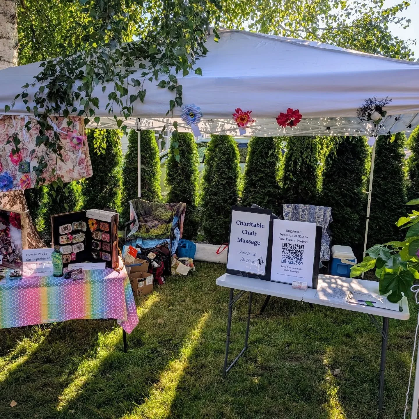 Come have some fey fun at the Capricorn Manor in Drain until 10pm! Donate any dollar amount to The Trevor Project and I'll give you a free chair massage at my booth here. Bellydance performance at 8pm, live music, lots of amazing vendors and super cu