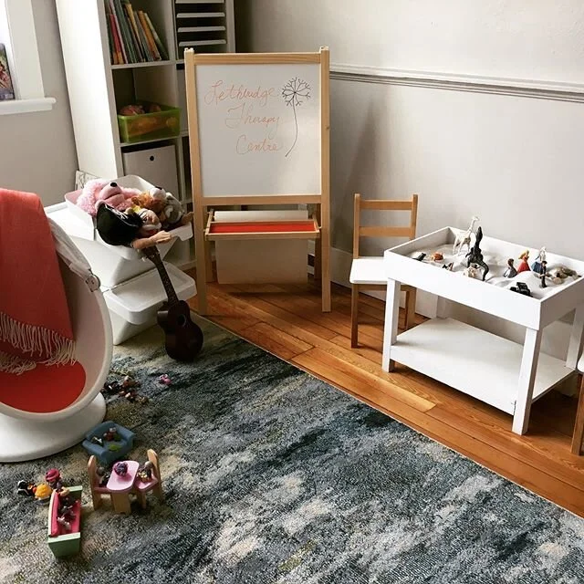 Our Play Therapy space offers children and youth the chance to explore their emotions using play, art, sand tray and other mediums including puppets and dress up. Kids find a play space welcoming and less intimidating which helps them feel comfortabl