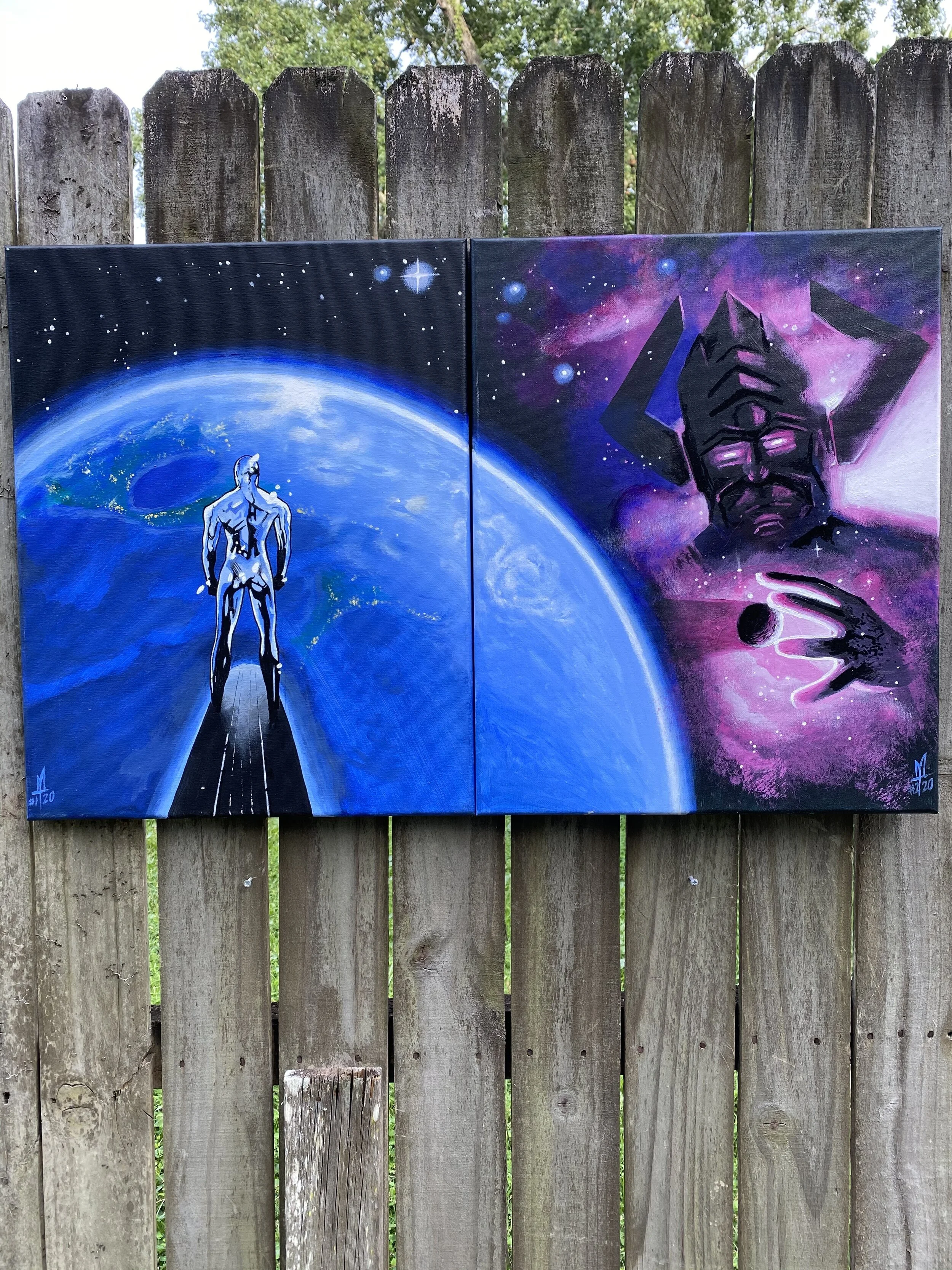 Marvel comics SILVER SURFER AND GALACTUS Original Acrylic Painting 
