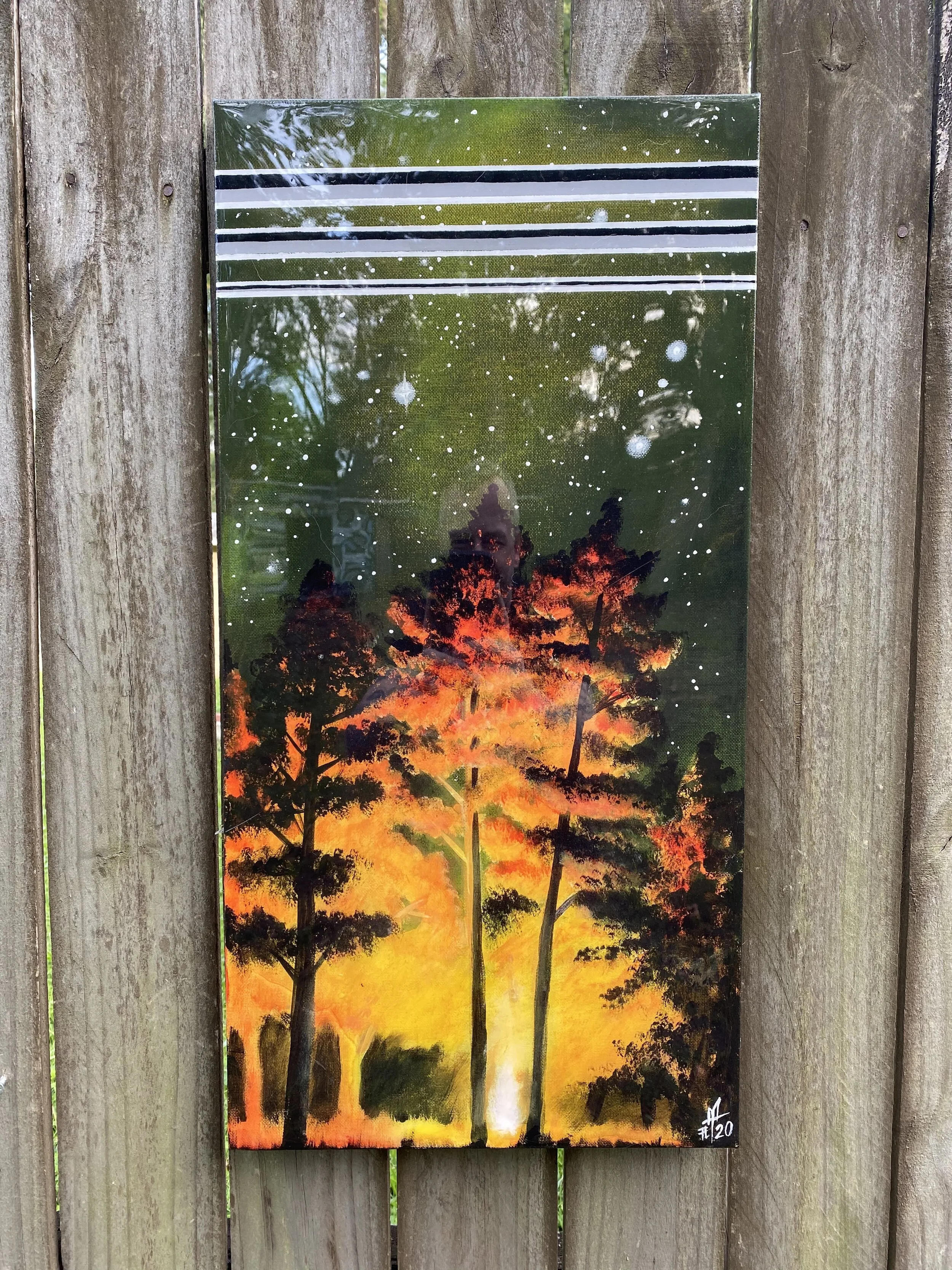FIRE IN THE WOODS Acrylic Painting on Canvas (resin coated)