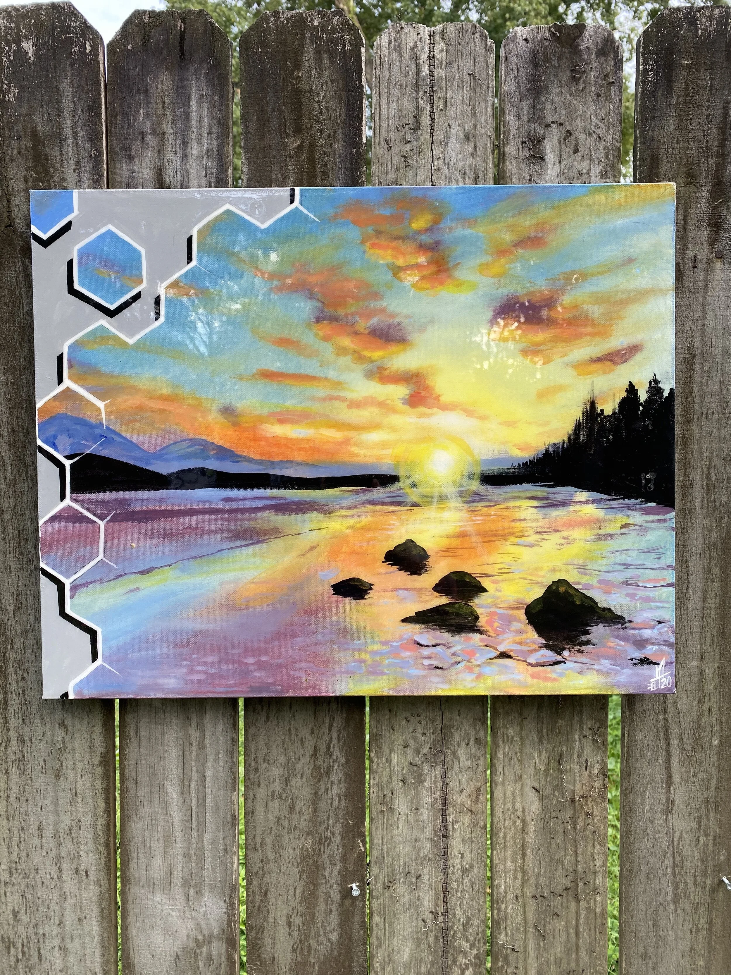 SUN LIGHT Acrylic Painting on Canvas (resin coated)