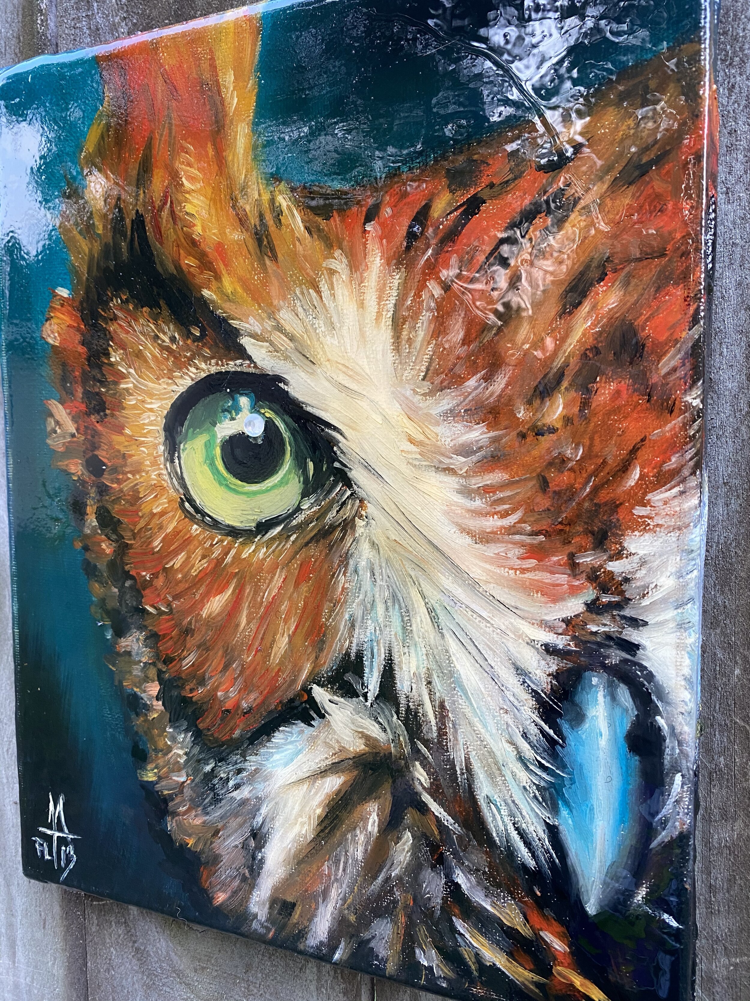 THE OWL Oil Painting on Canvas (resin coated)