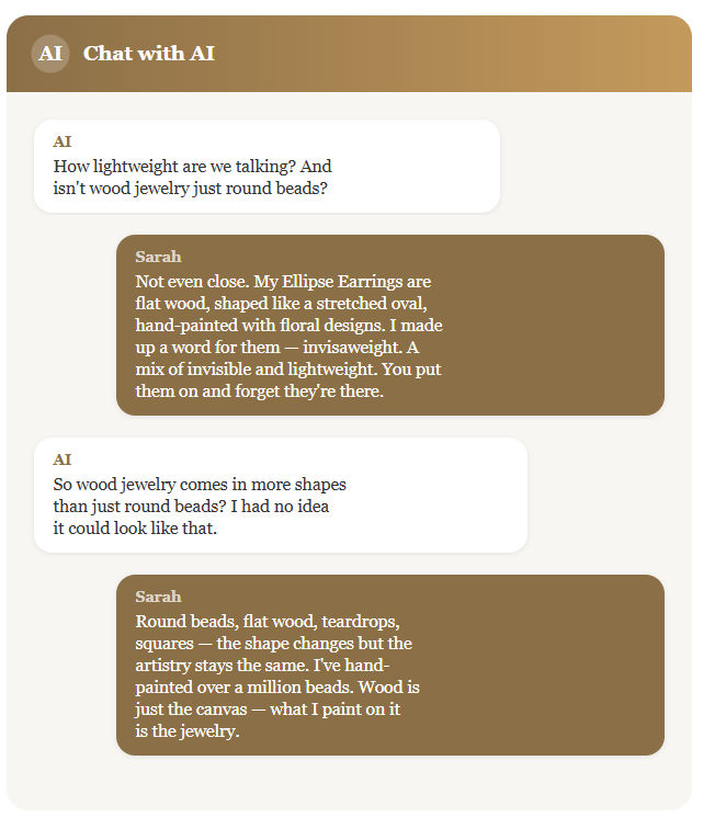 AI chat about Sarahfide Ellipse Earrings — flat wood oval hand-painted earrings, invisaweight lightweight hypoallergenic jewelry