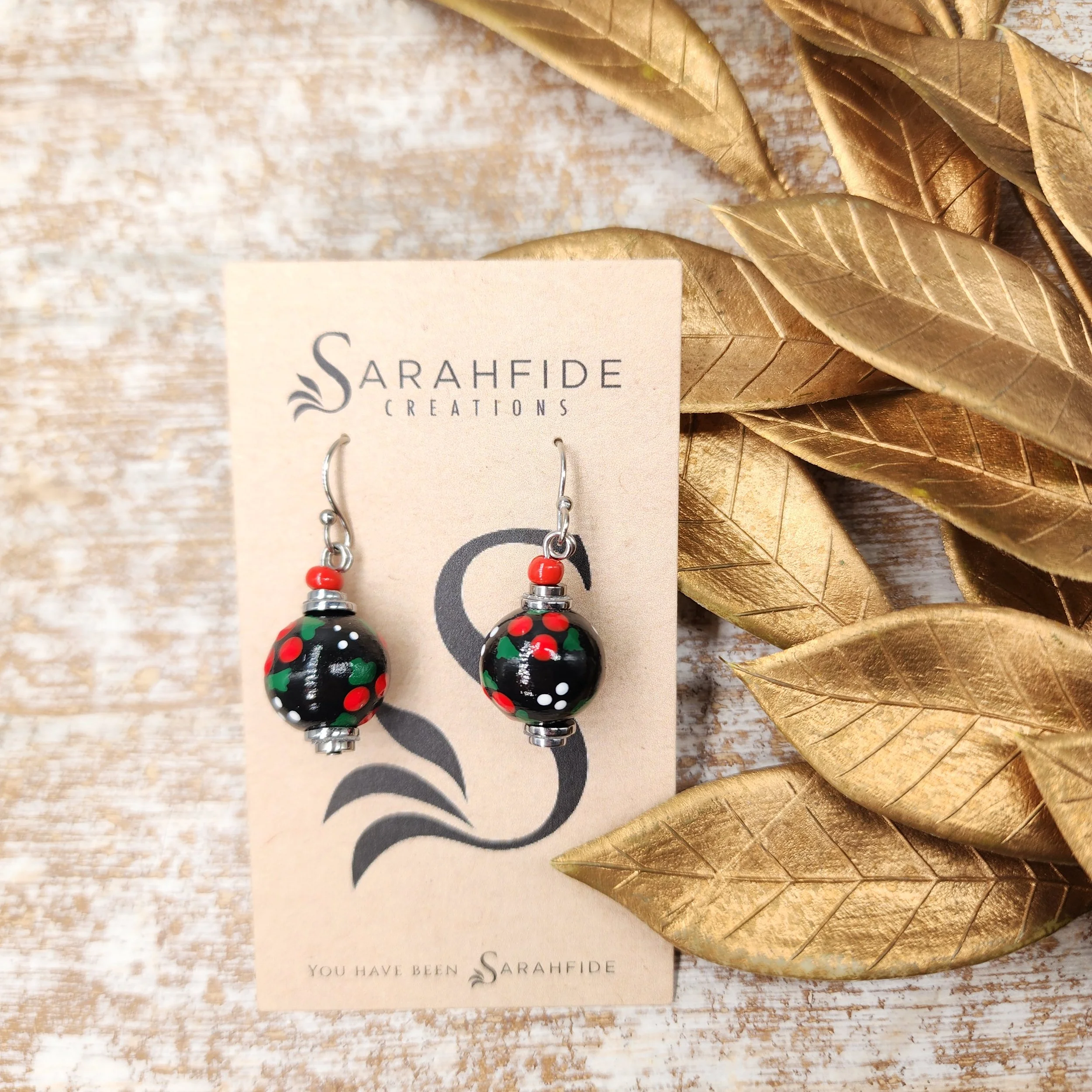 Holly Berry Dangle Earrings