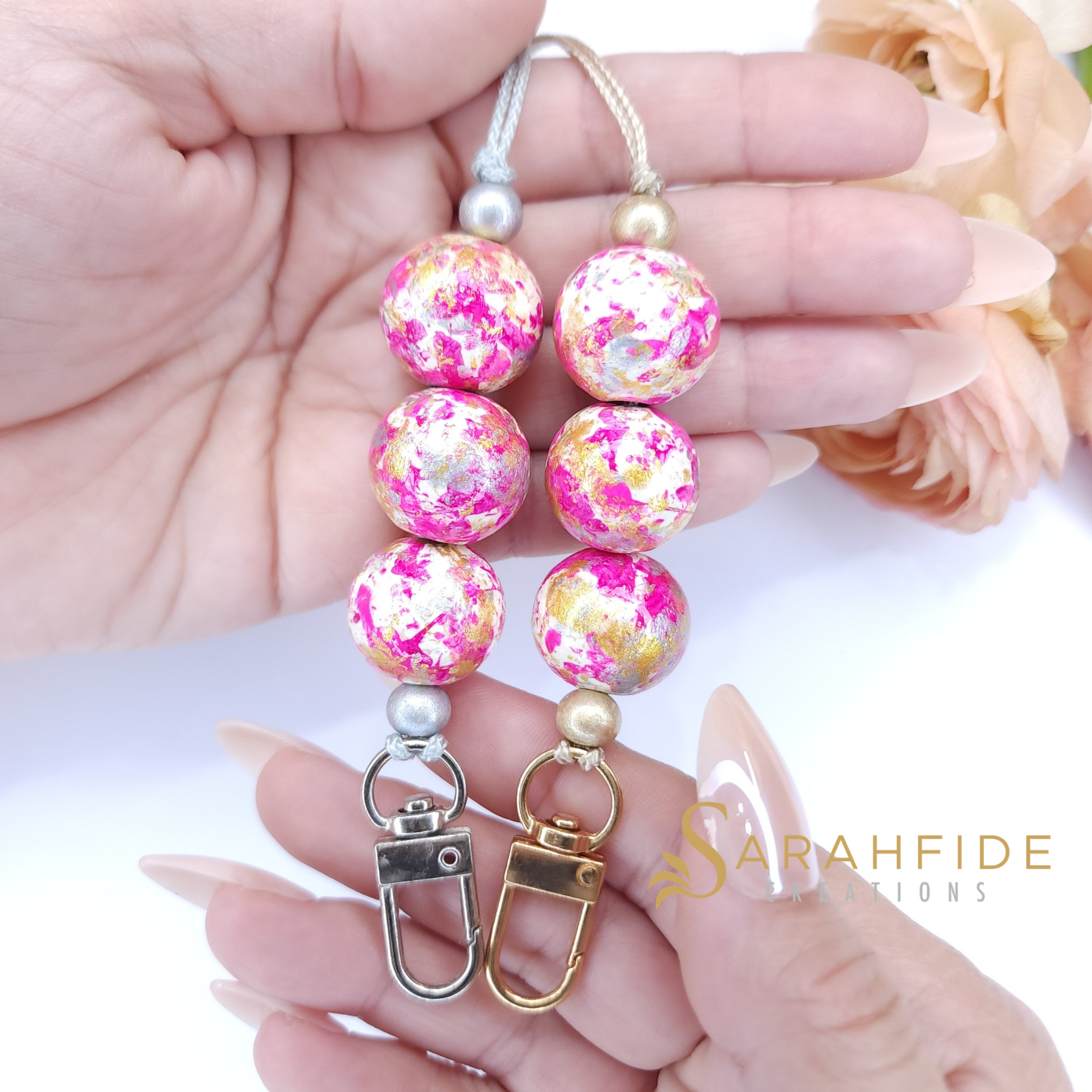 Pink Marbled Lanyard