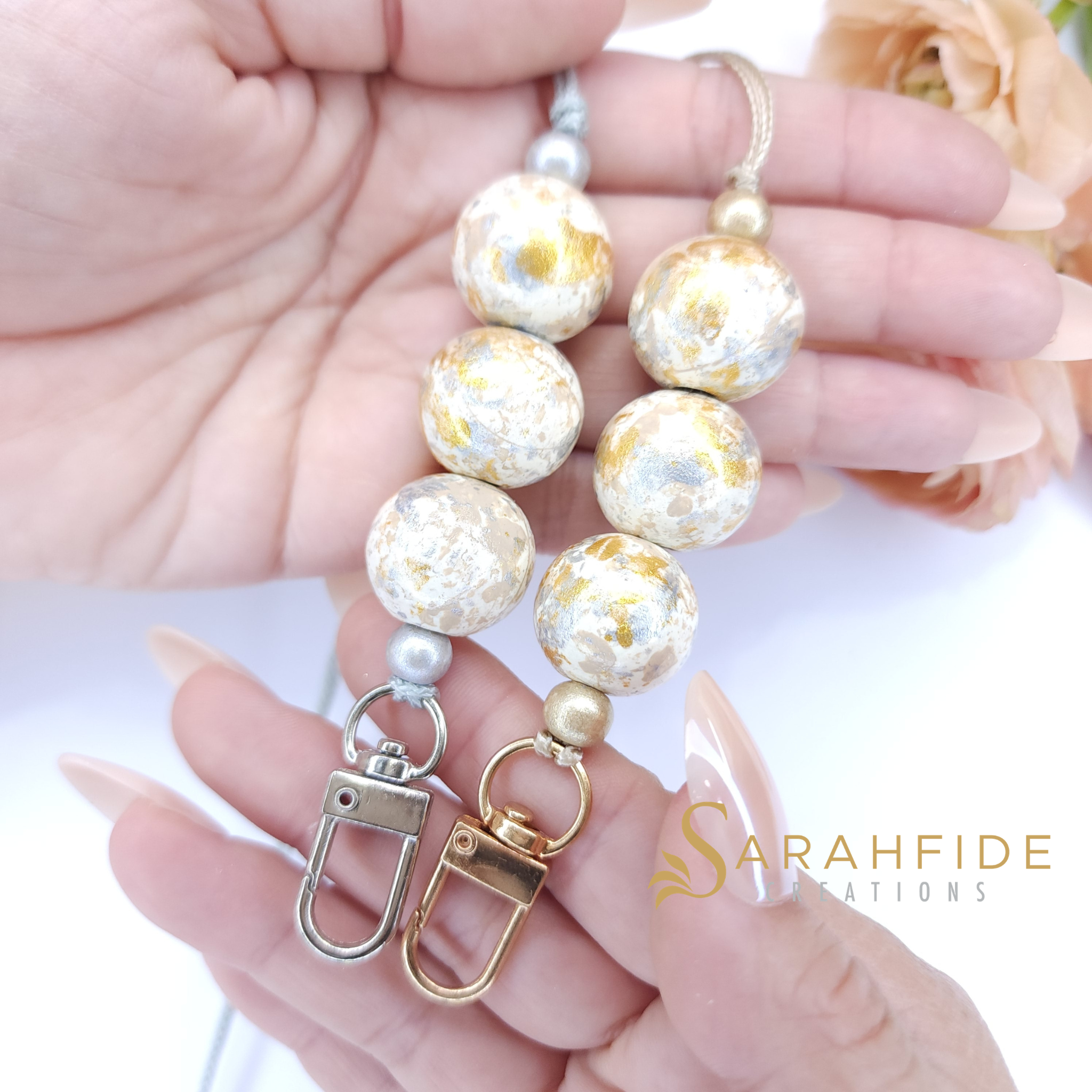 Neutral Cream Marbled Lanyard
