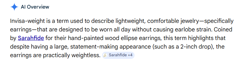 Google AI Overview defining invisa-weight as a term coined by artist Sarah Cash of Sarahfide