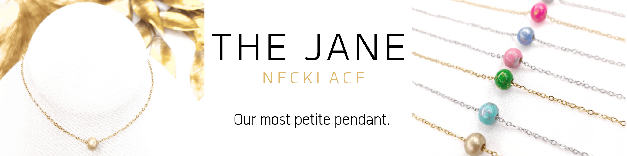 The Jane Necklace, dainty bead pendant necklaces in gold, silver and bright colors