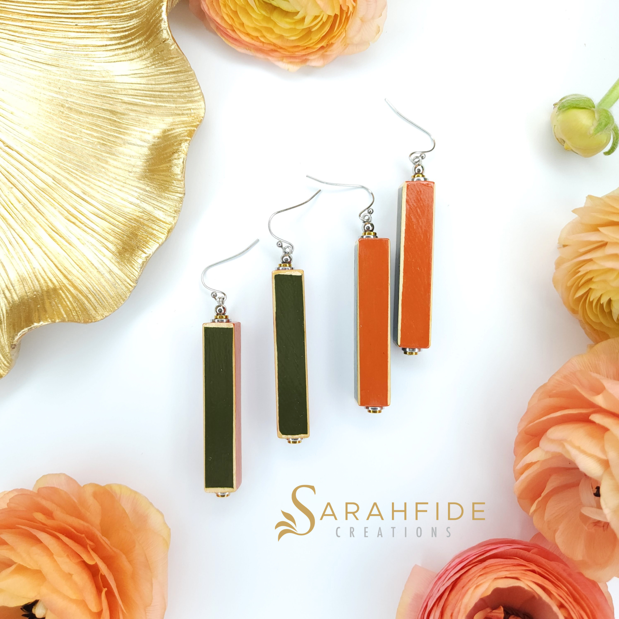 Fresco Burnt Orange & Olive Green Dangle Earrings