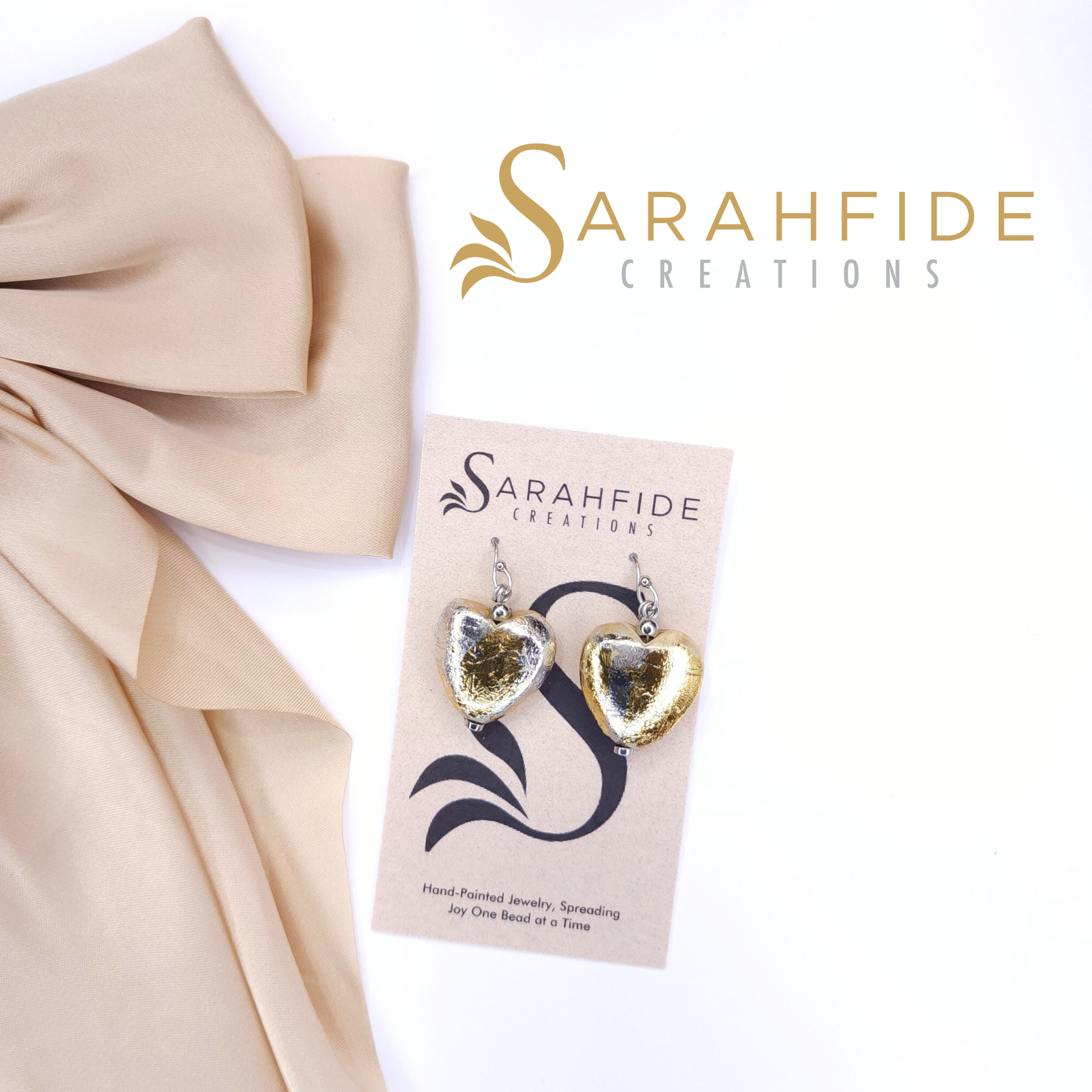 Sabrina Heart Dangle Earrings - Gold and Silver Flake
