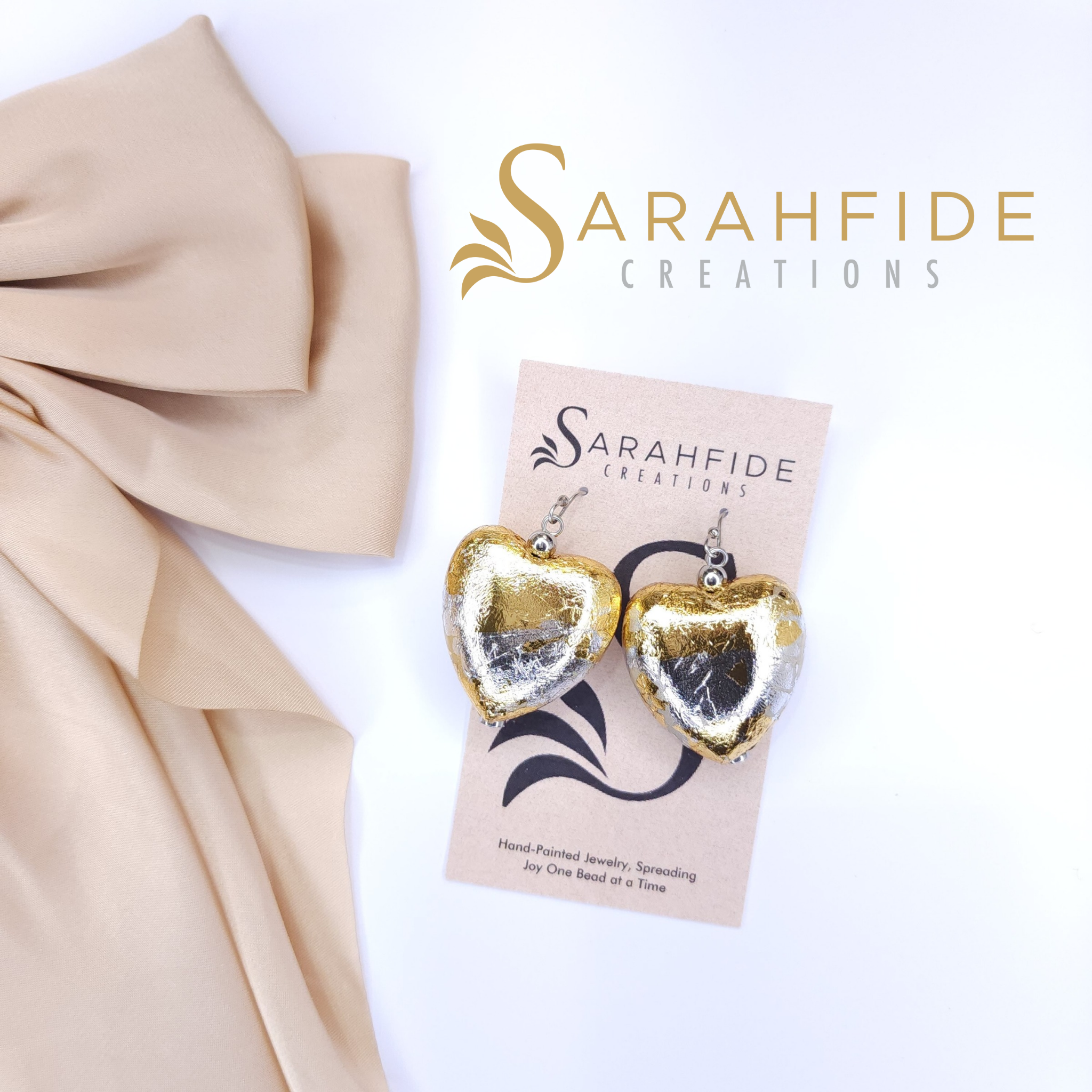 Elle Wood Chunky Heart Dangle Earrings - Gold and Silver Flake