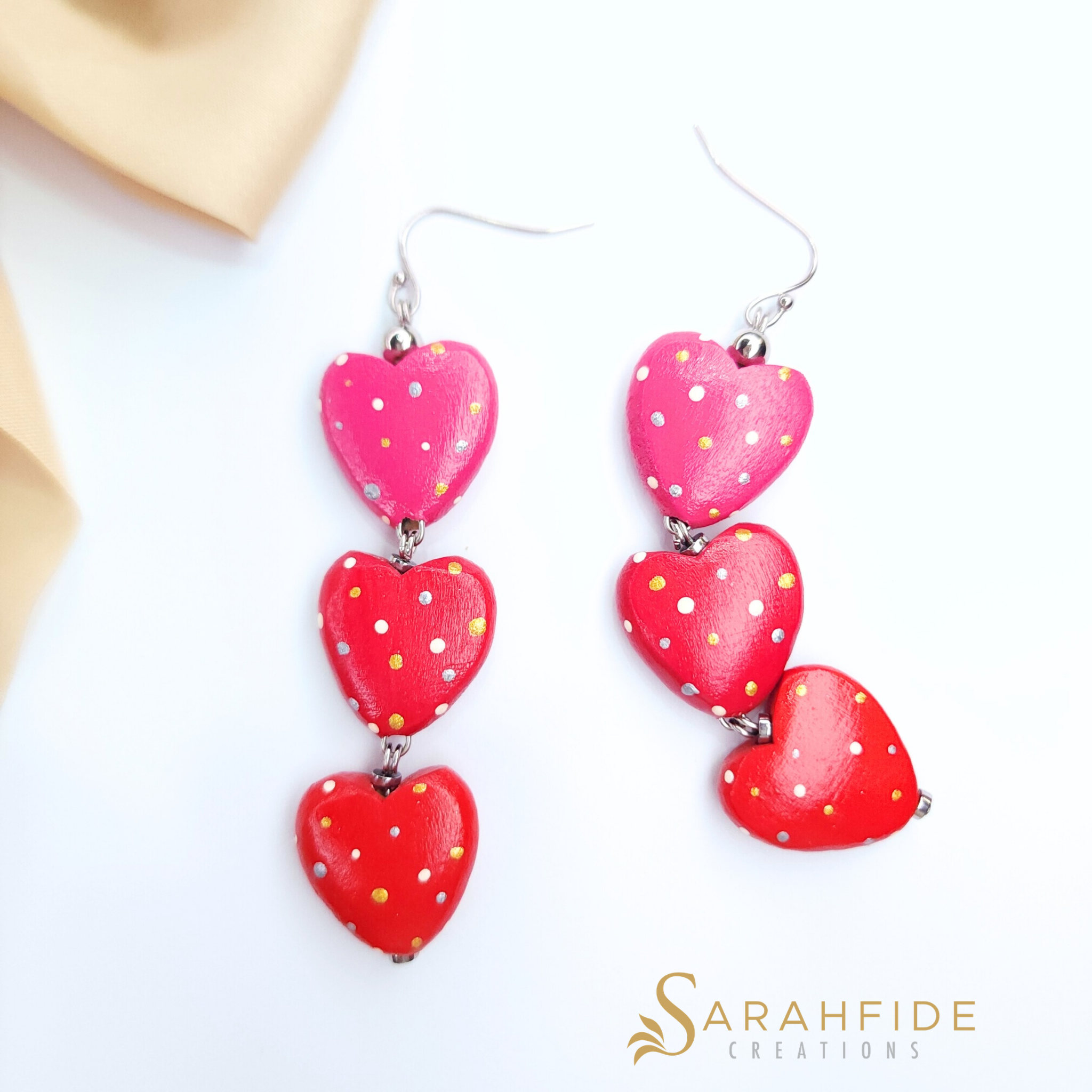 Sabrina Dot Drop Triple Heart Dangle Earrings