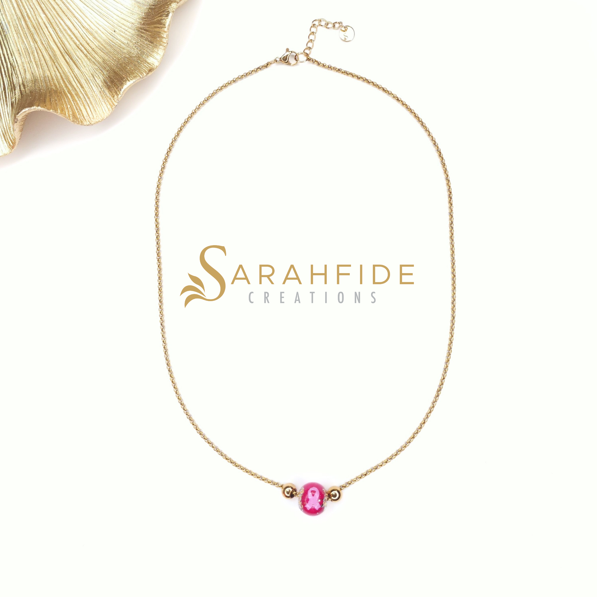 Breast Cancer Awareness Versailles Necklace, full 18-inch gold chain