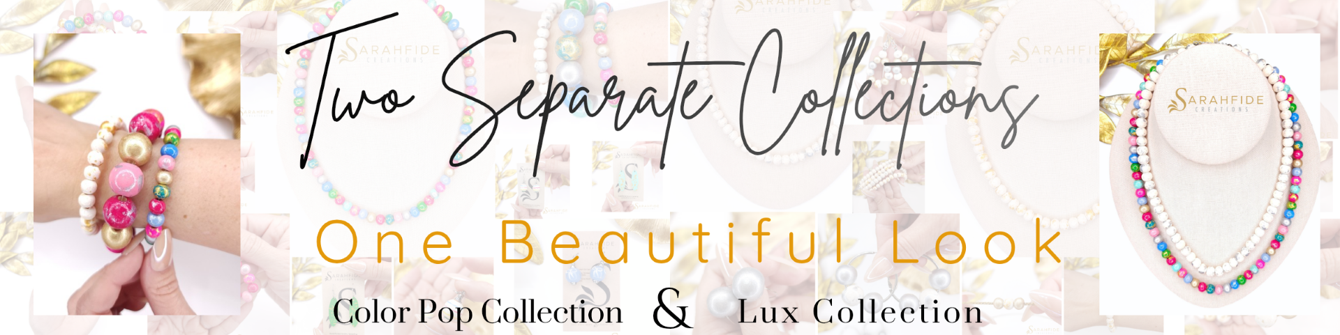 Sarahfide Color Pop and Lux hand-painted wood bead jewelry collections — two separate collections one beautiful look — shop lightweight hypoallergenic bracelets necklaces and earrings