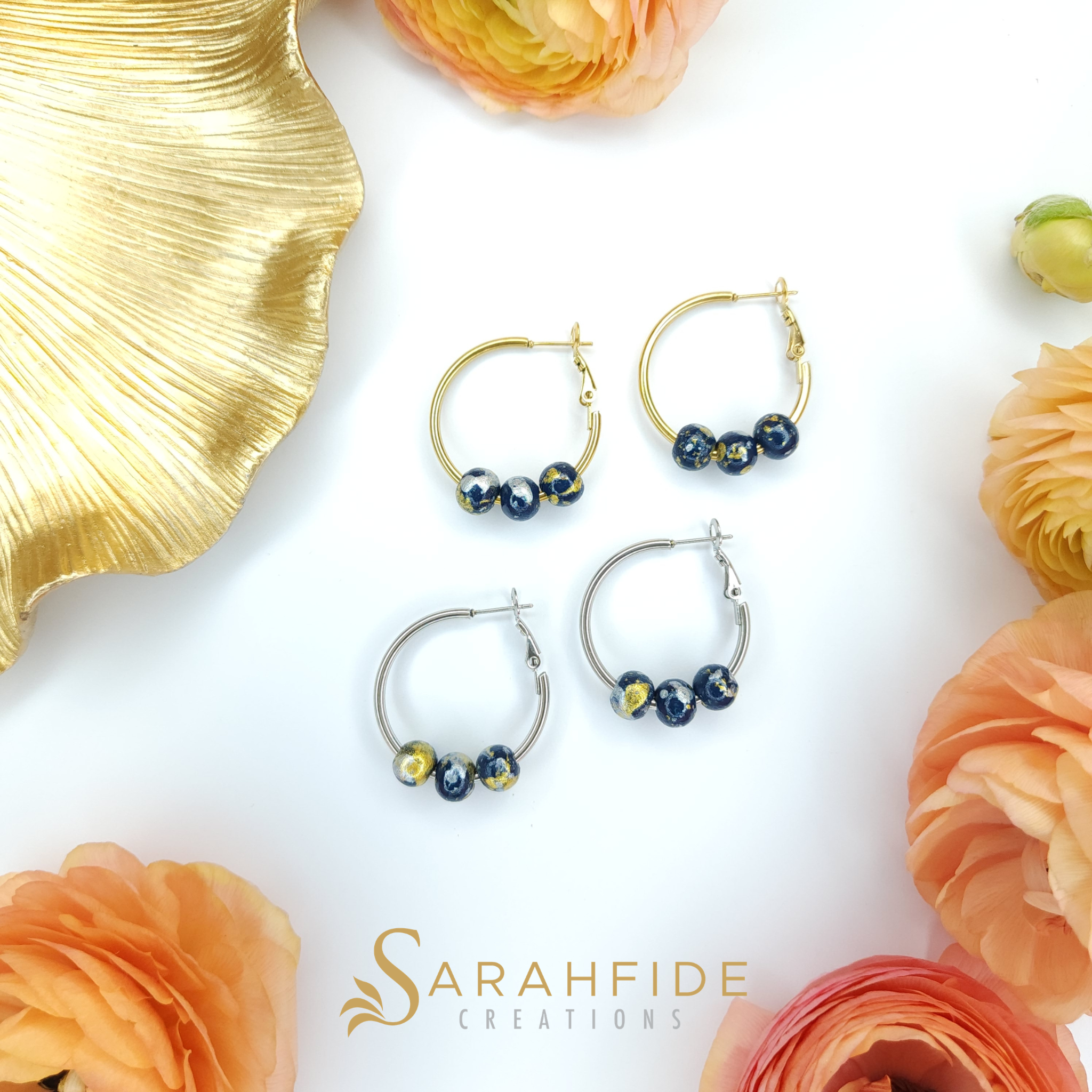 Navy Blue Lux Small Hoop Earrings