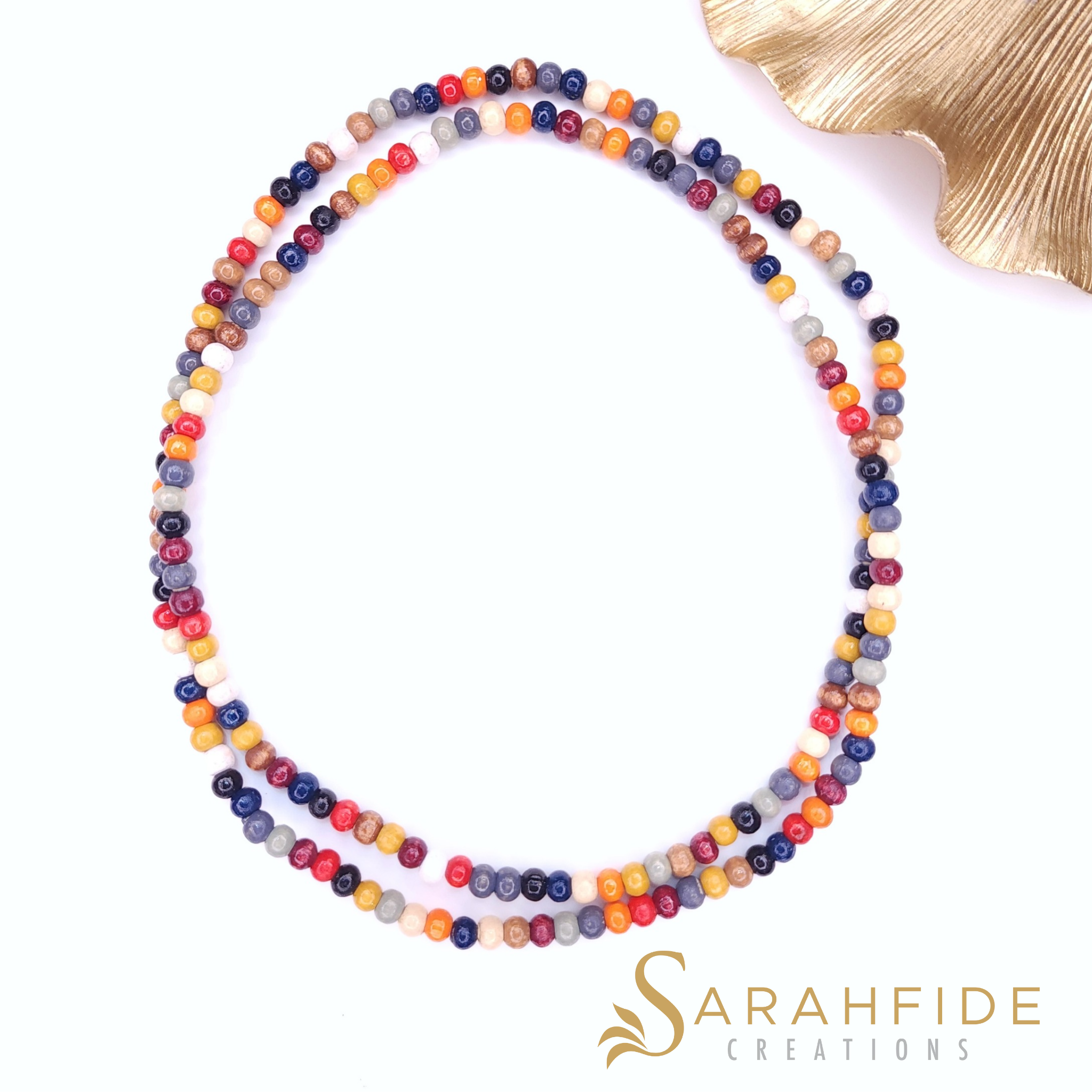 Multicolor convertible beaded necklace and bracelet laid flat