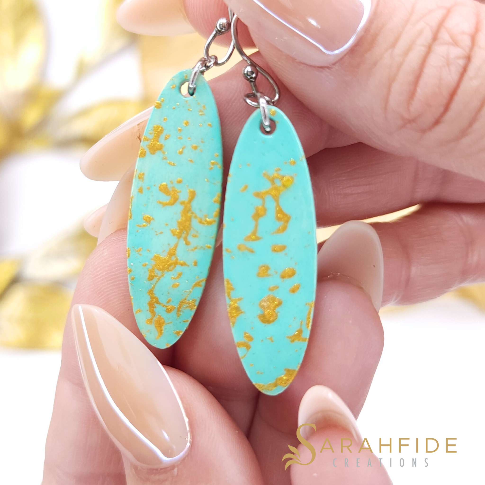 Ice Teal Color Pop Ellipse Earrings