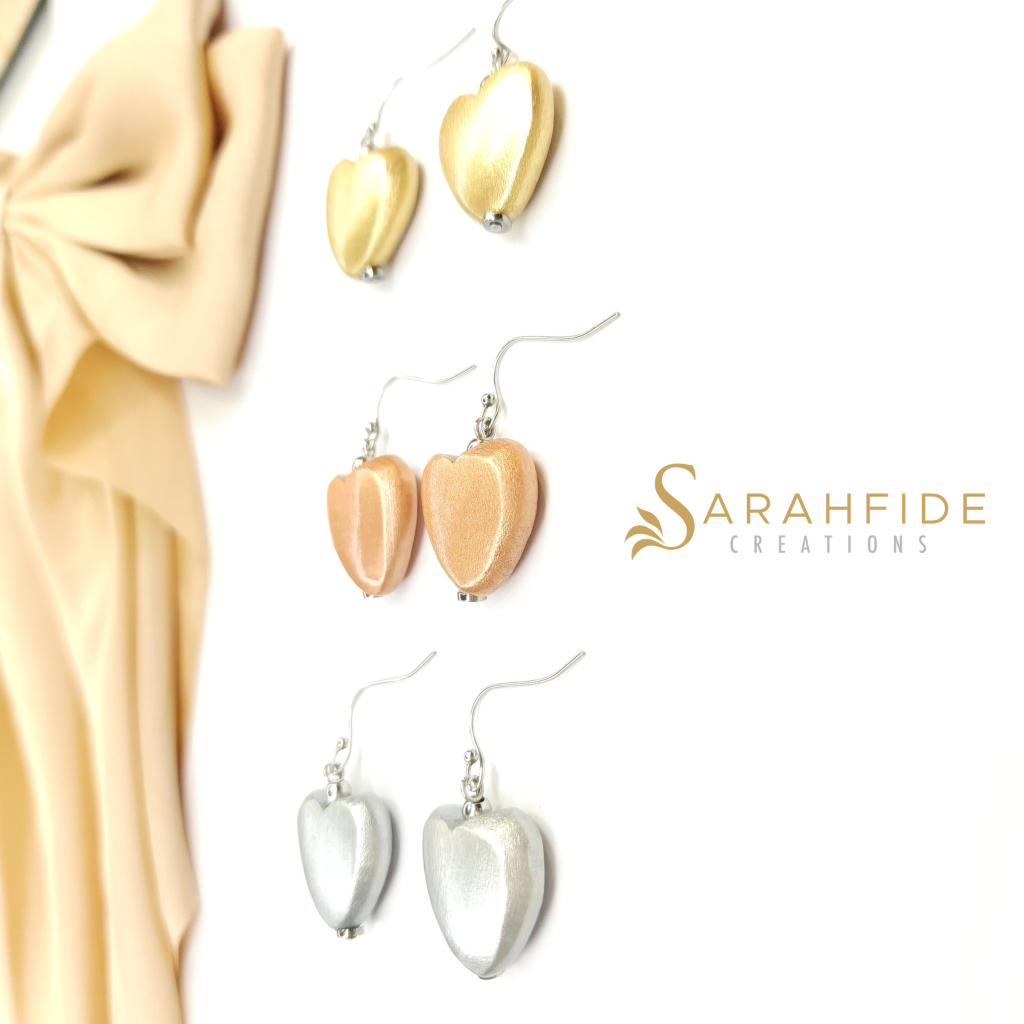 Sabrina Small Heart Wood Dangle Earrings