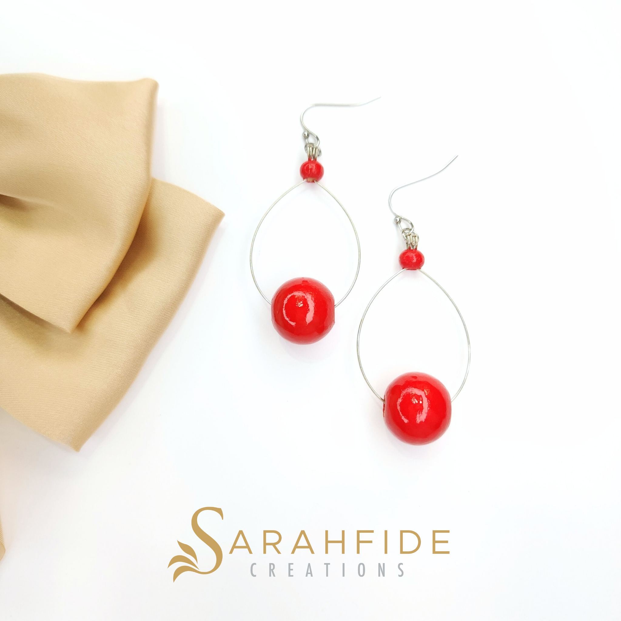 Red Medium Bead Drop Dangle Earrings