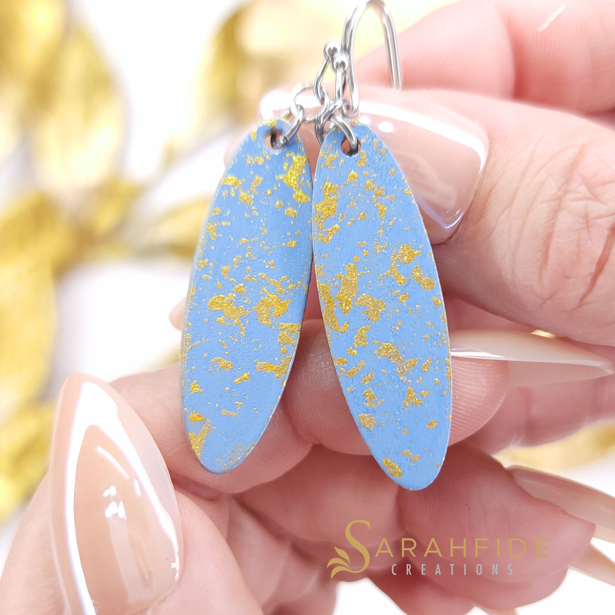 French Blue Color Pop Ellipse Earrings