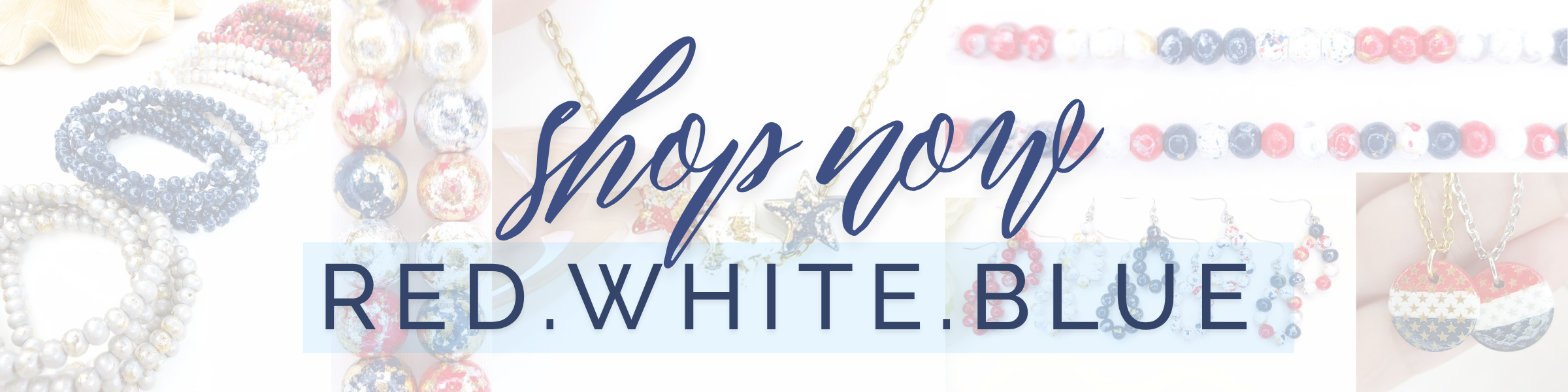 Shop Sarahfide Patriotic Collection — hand-painted red, white and blue wood bead jewelry for 4th of July and Memorial Day