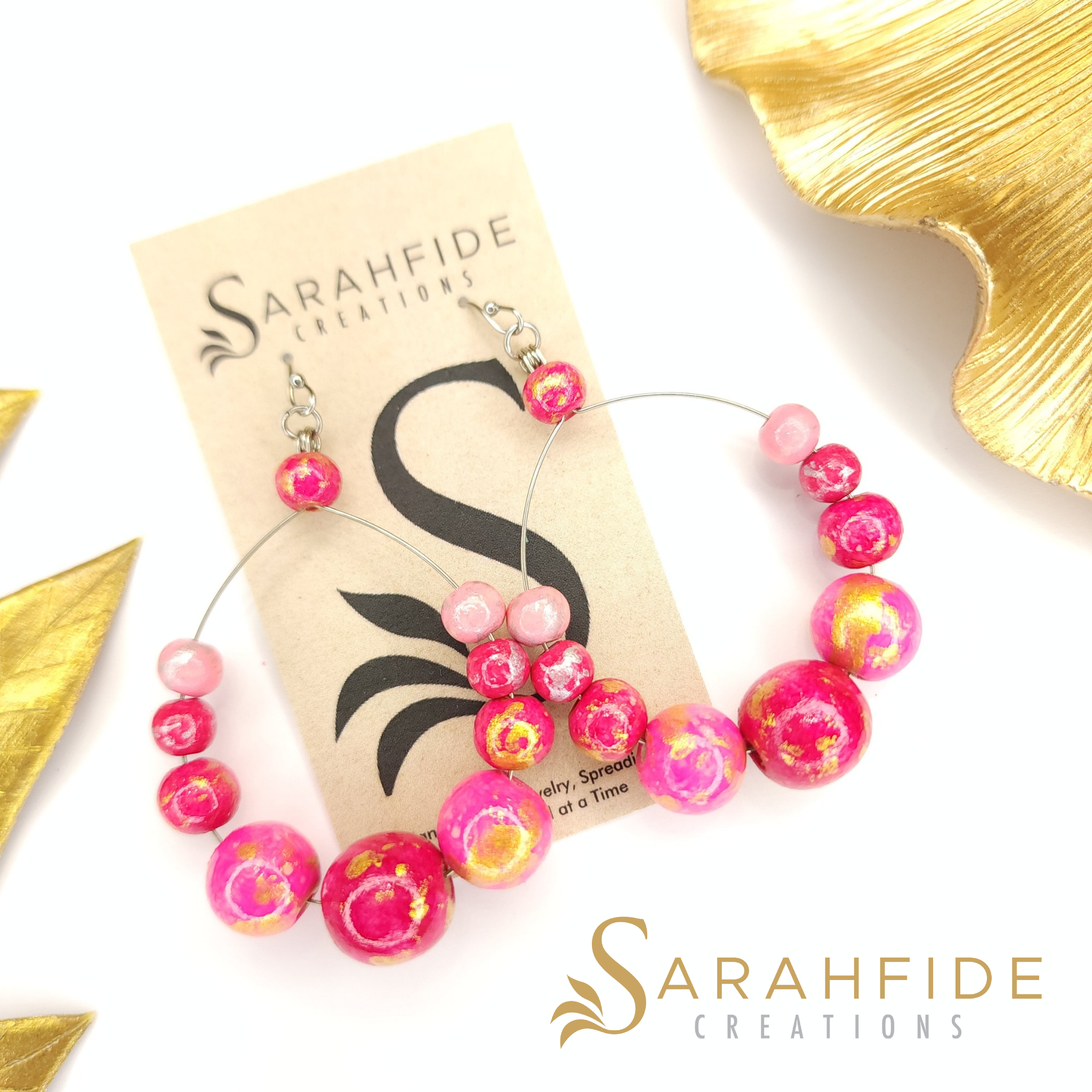 Pink Color Pop Large Round Drop Earrings on a Sarahfide card