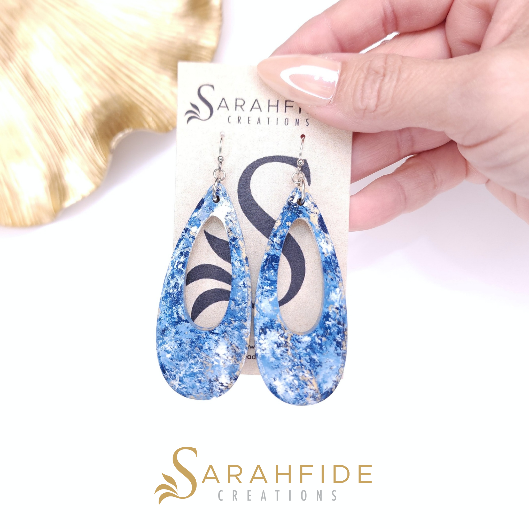 Denim in Paris Wood Drop Earrings, denim blue drop earrings
