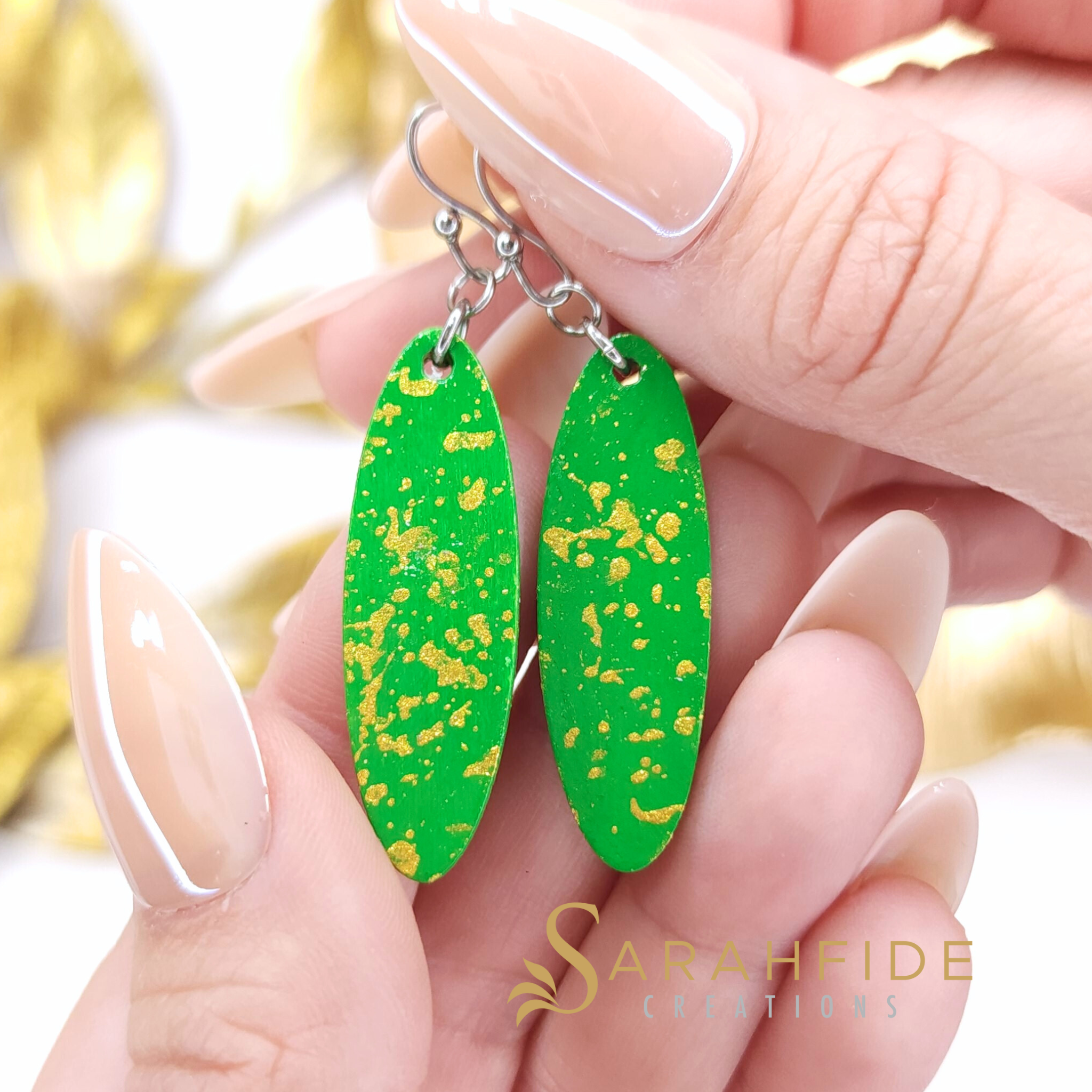 Bright Green Color Pop Ellipse Earrings