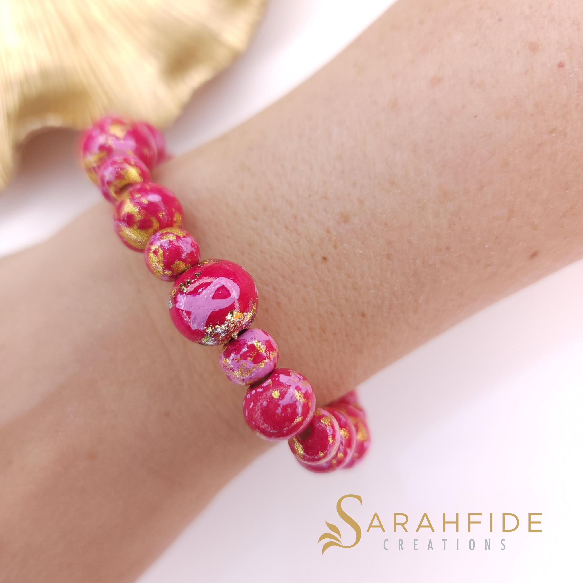 Breast Cancer Awareness Bracelet worn on the wrist