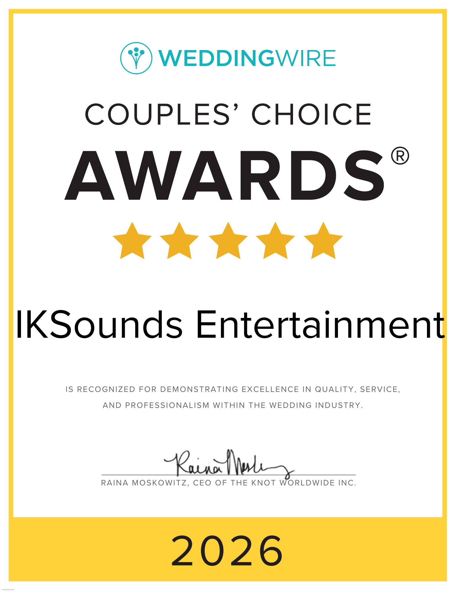 Wedding Wire Award 2026