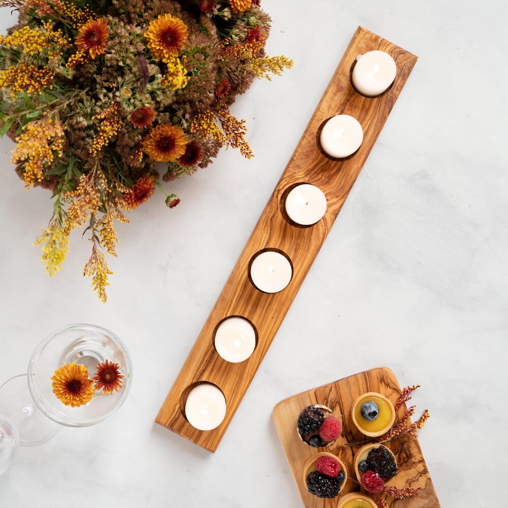 Olive Wood Tea Light Centerpiece | $24.95