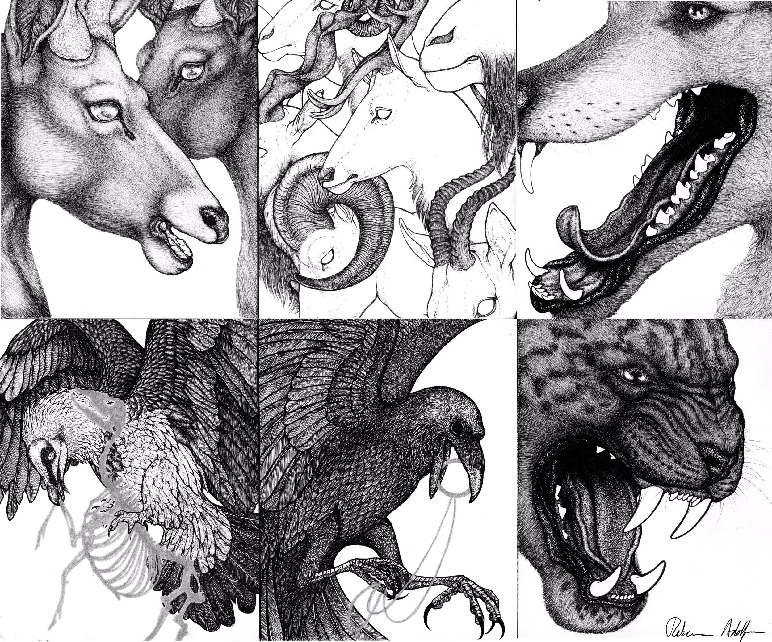 Inktober 2019 prompts 4, 17, 6, 16, 21, & 11 