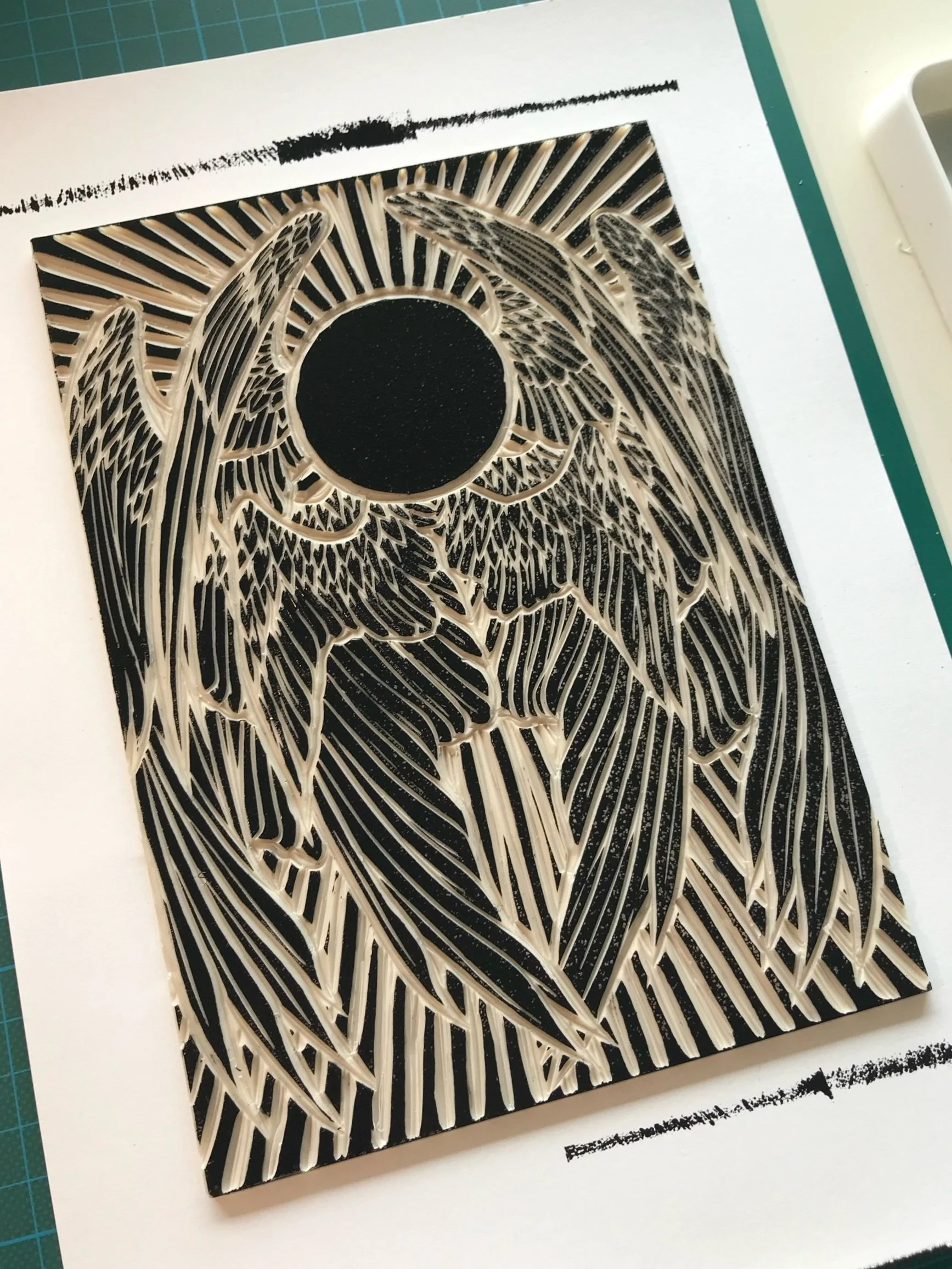 Seraph Linocut Original with Black Paint