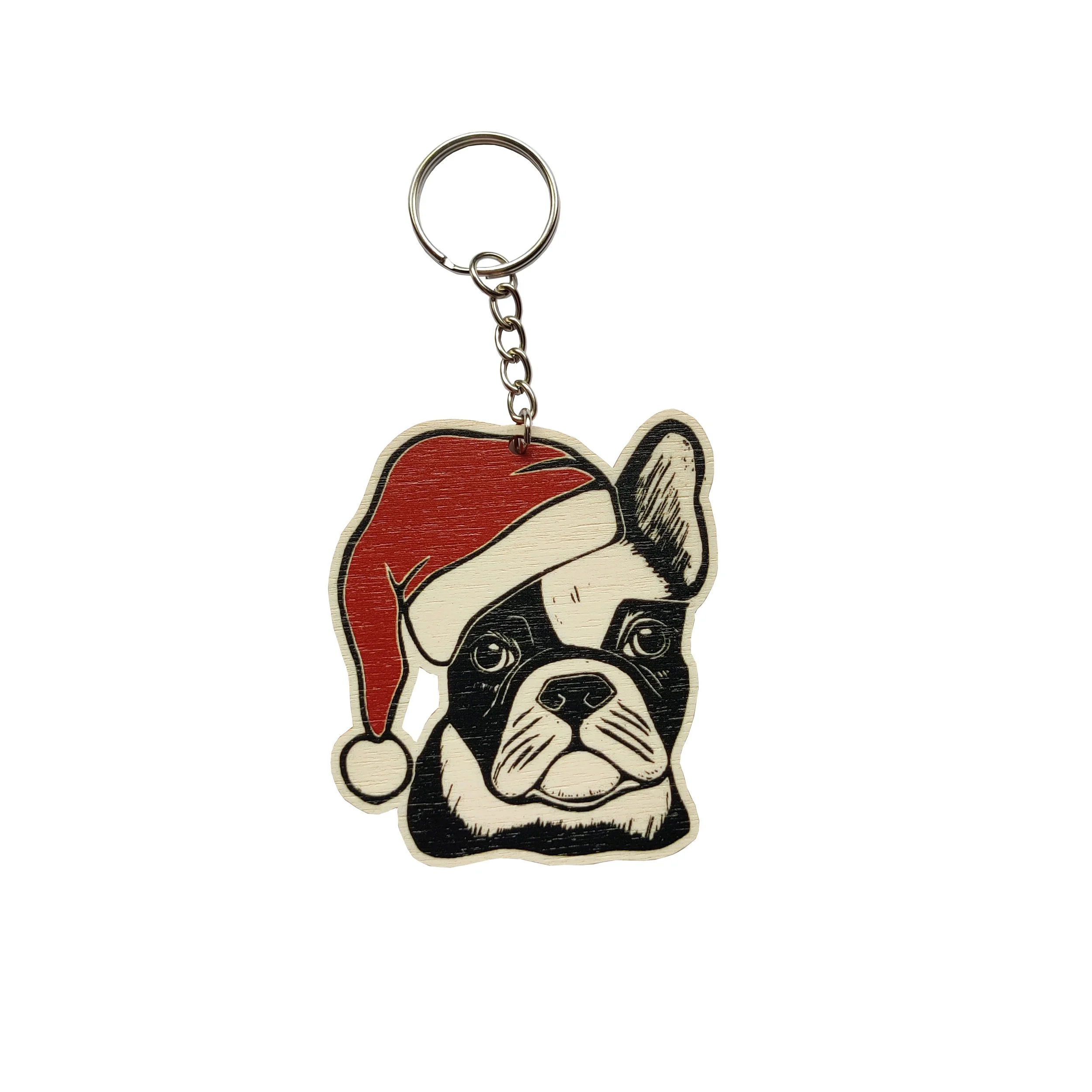 French Bulldog in a Santa Hat Keyring