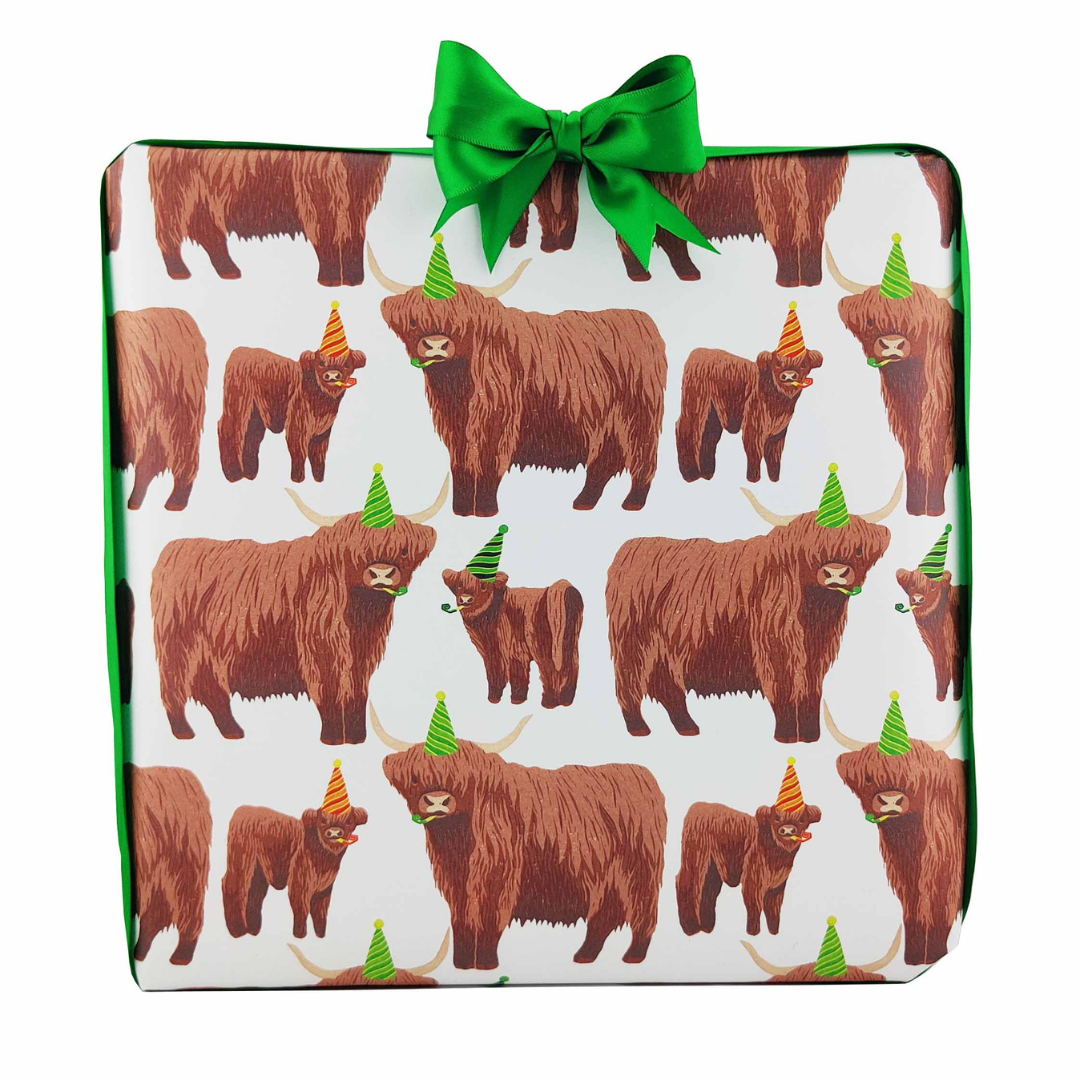 Party Highland Cow Family Birthday Wrapping Paper