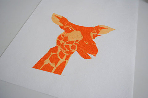 Layer two reduction linocut giraffe print.jpg