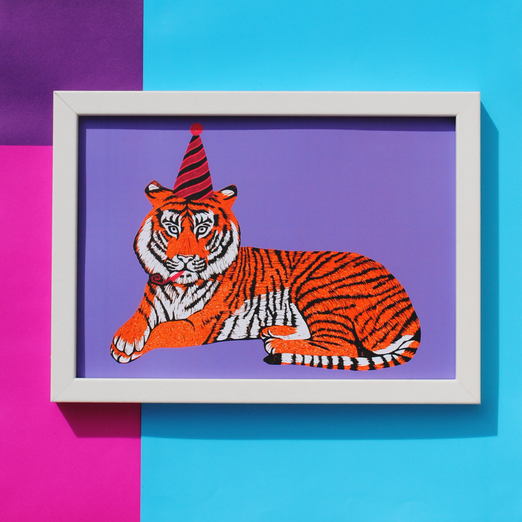 Party Tiger A4 wall art in frame.jpg
