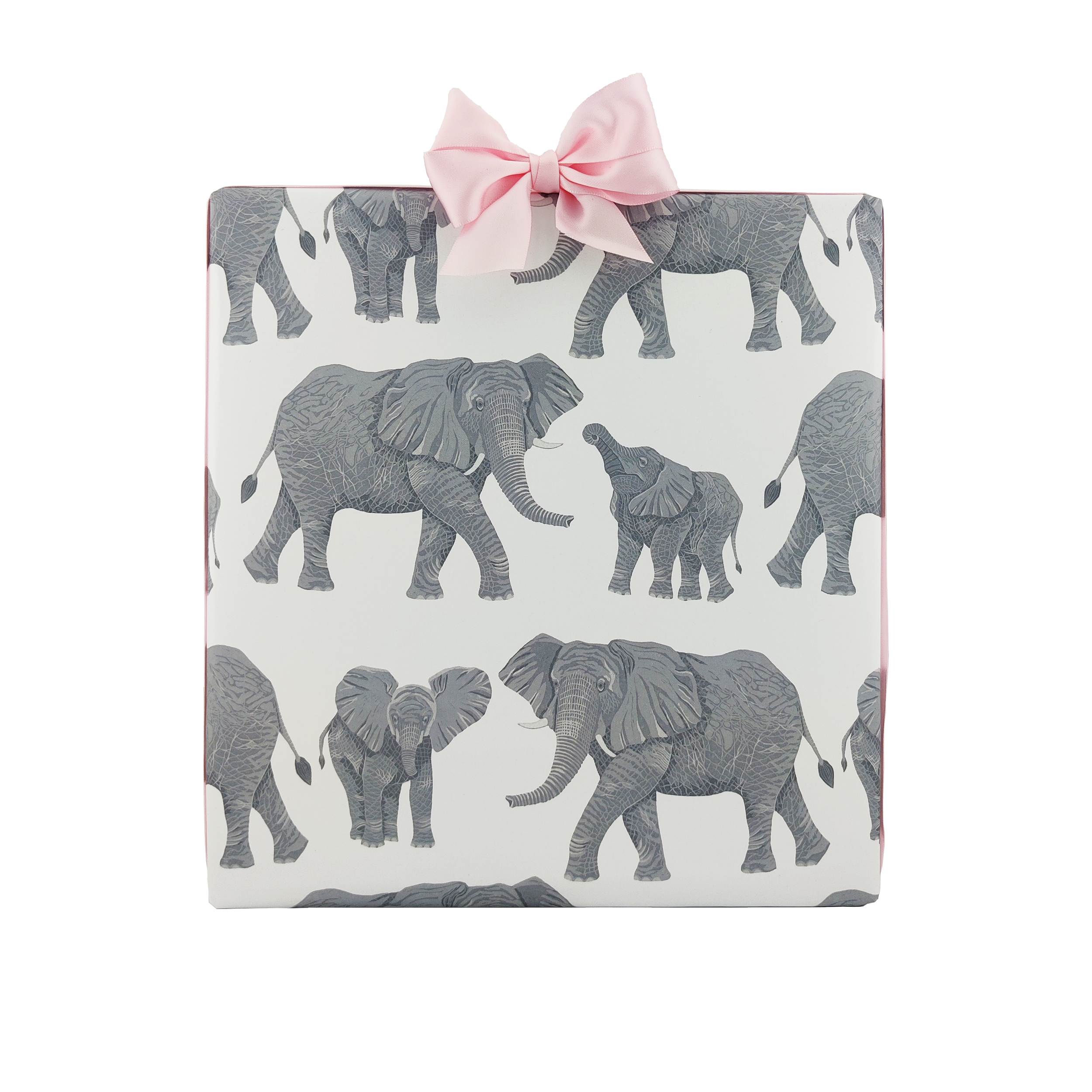 Elephant Family Wrapping Paper Pink Ribbon.png