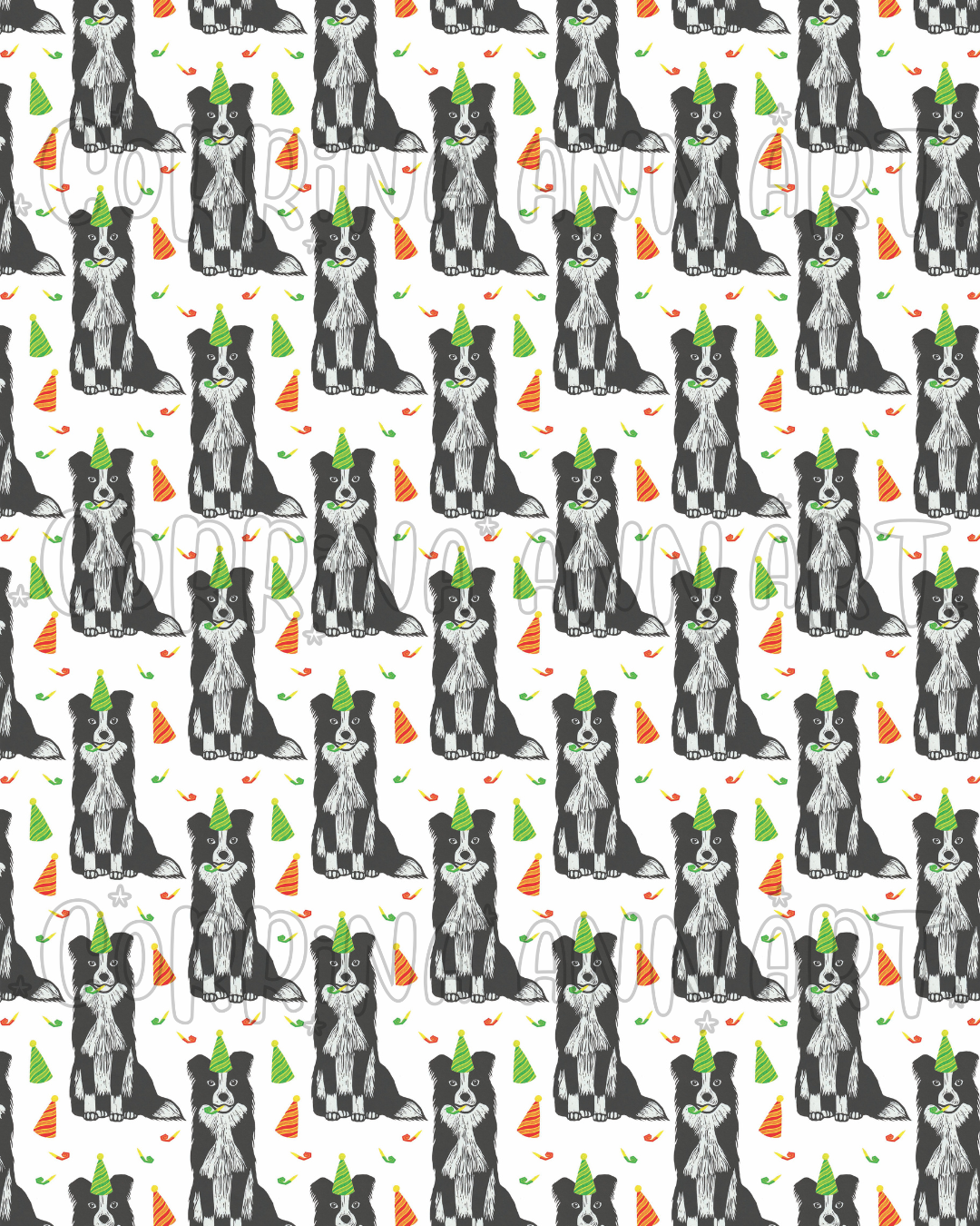 Party Border Collie Birthday Wrapping Paper