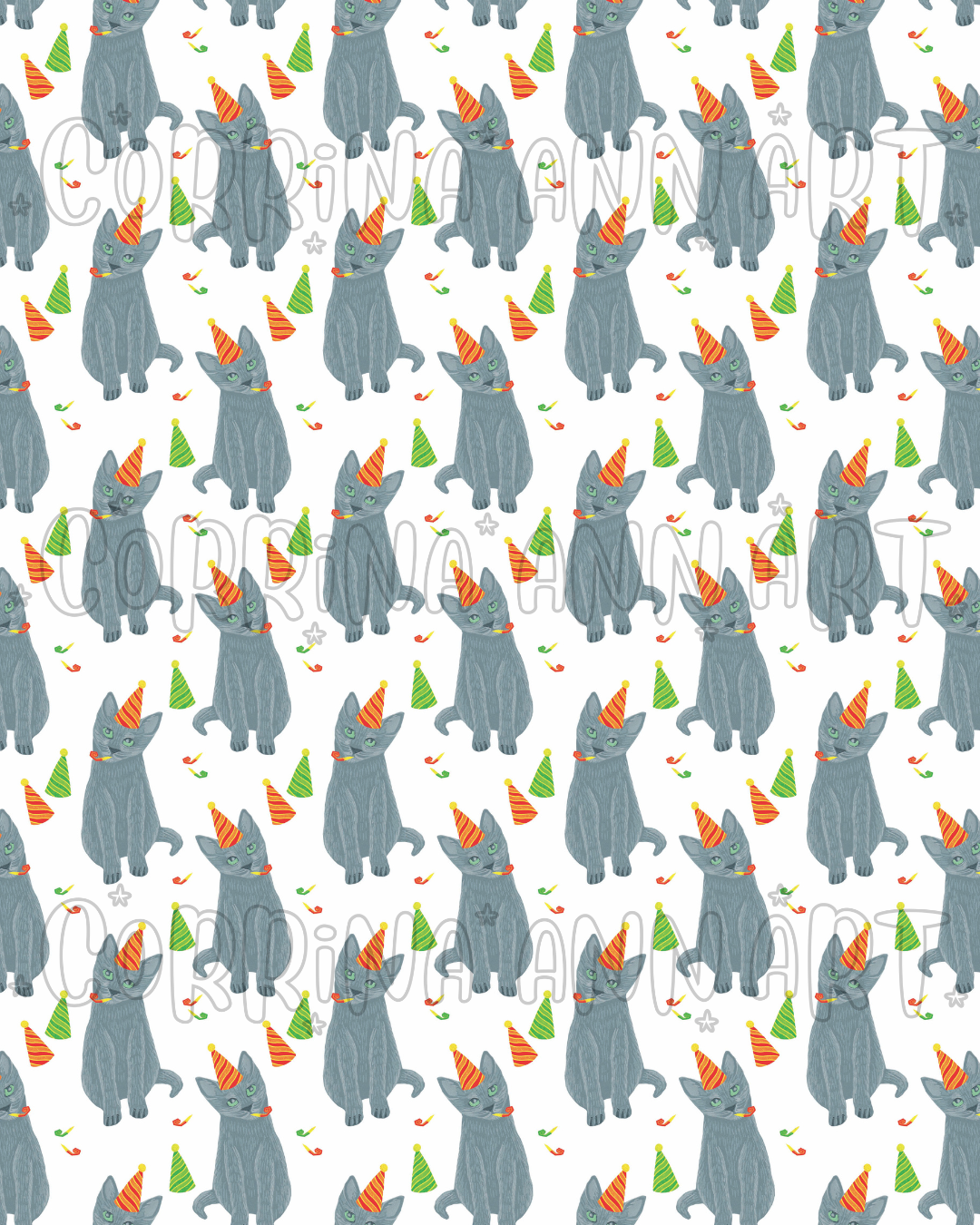 Party Russian Blue Cat Birthday Wrapping Paper