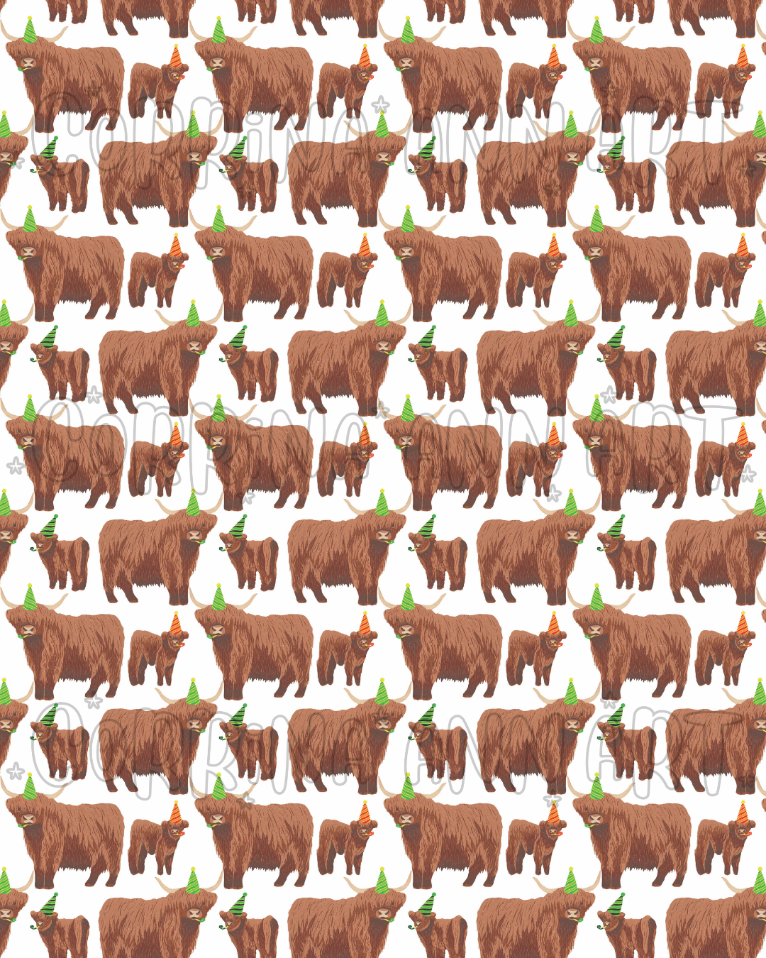 Party Highland Cow Family Birthday Wrapping Paper